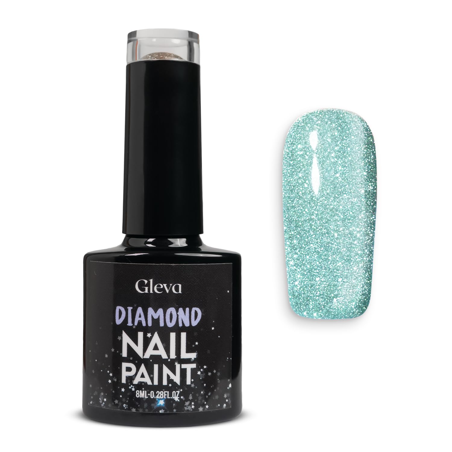 Gleva Diamond Glitter UV Gel Nail Polish - Soak Off Sparkly Green Nail Paint for Long-Lasting Salon & DIY Manicure - 8ml for Women & Girls | Perfect for Parties, Weddings, and Special Occasions