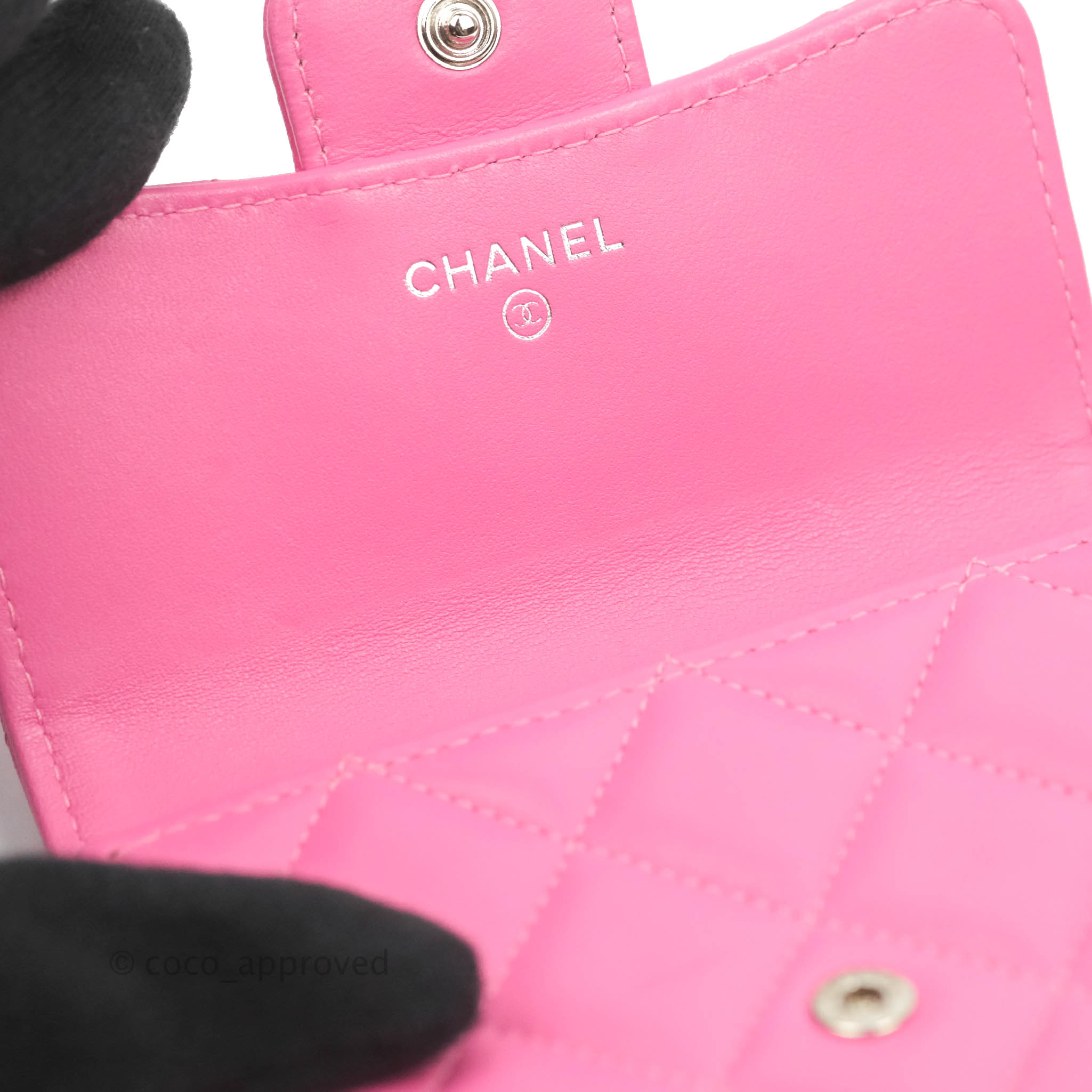 Chanel Classic Flap Wallet in Pink Lambskin Leather with Silver Hardware - Luxury Women's Wallet for Everyday Use & Special Occasions