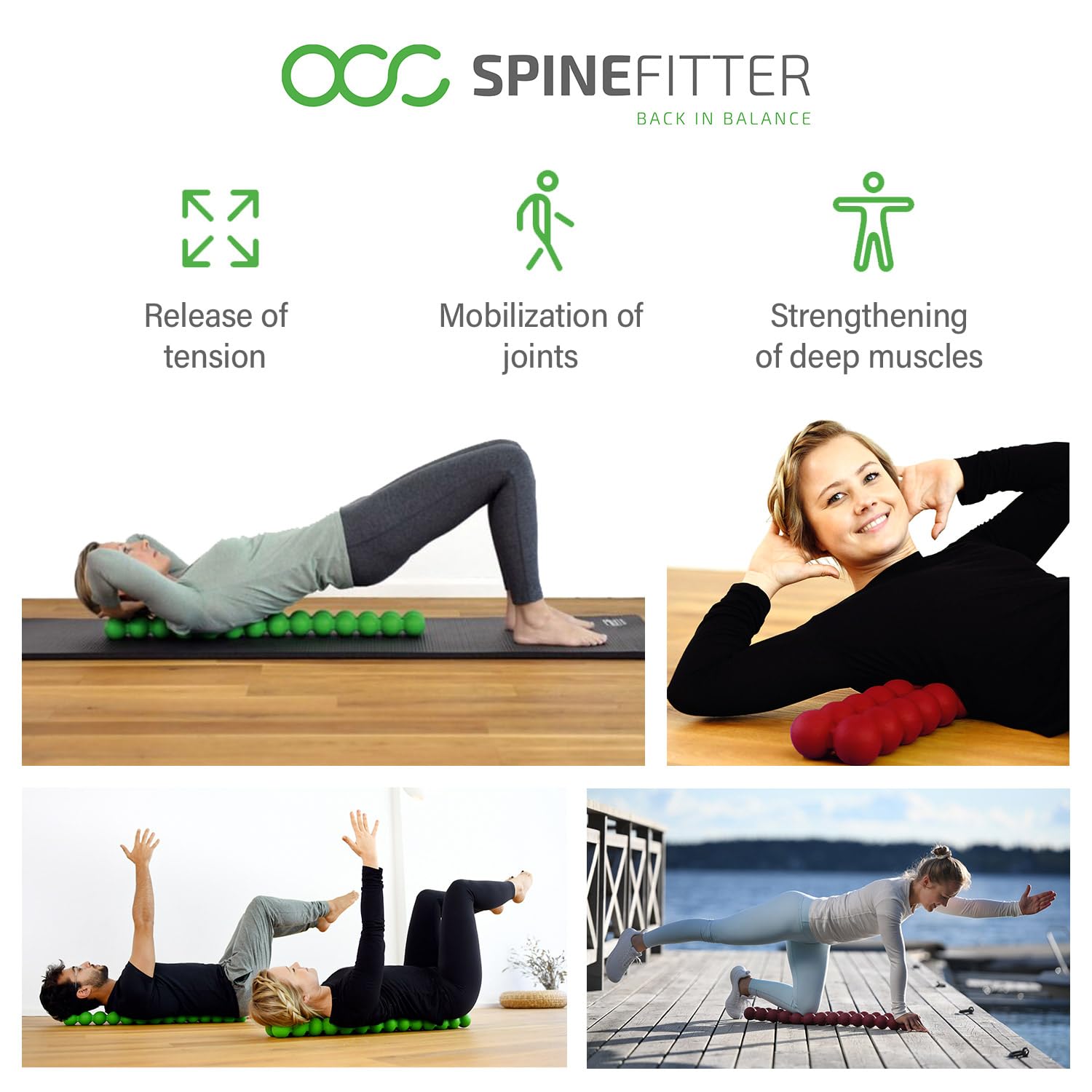 SPINEFITTER by SISSEL - Black Back Massager & Posture Corrector | Spinal Tension Relief Device for Yoga, Pilates & Home Use | Professional Back Pain Therapy Tool for Relaxation & Balance Training