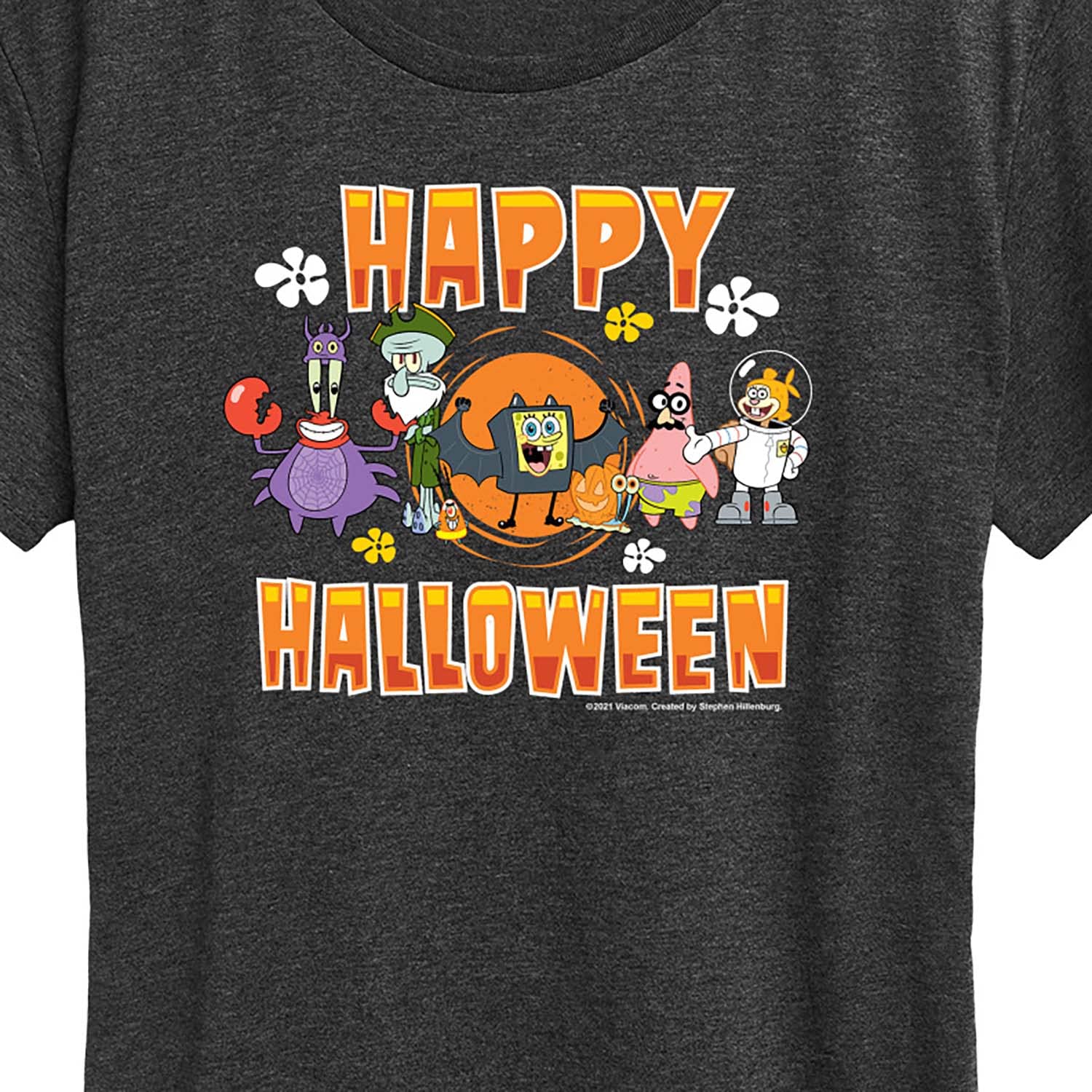 Spongebob Squarepants Happy Halloween Women's Short Sleeve Graphic T-Shirt - Funny Cartoon Halloween Costume Tee for Women - Perfect for Halloween Parties, Cosplay & Casual Wear