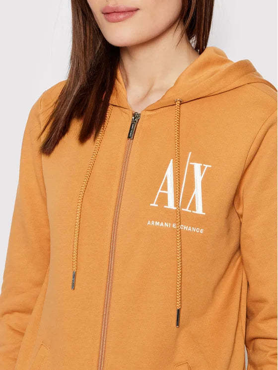 ARMANI EXCHANGE Men's Slim Fit Orange Hoodie - Lightweight Pullover Sweatshirt for Casual Wear & Street Style