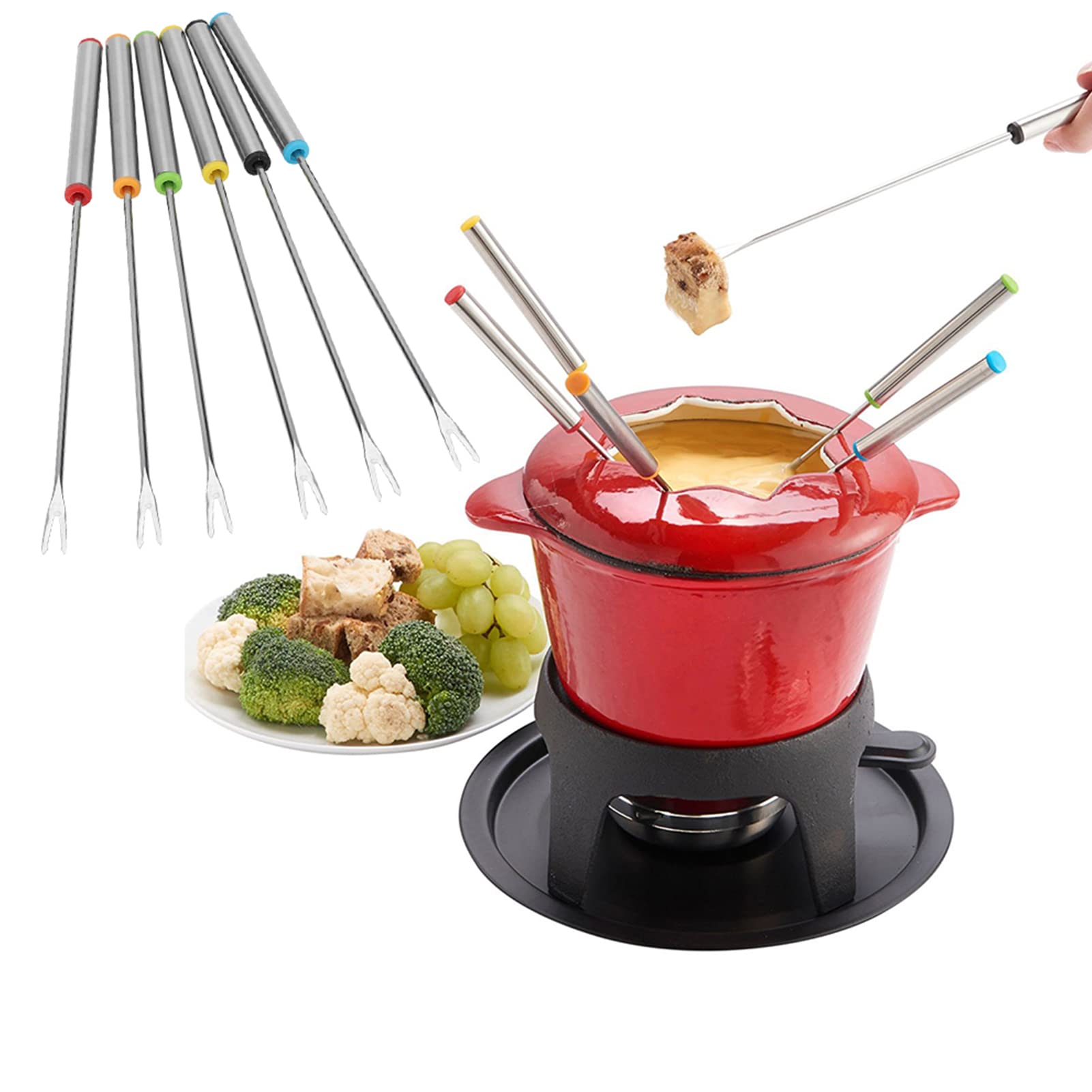 6-Piece Stainless Steel Fondue Forks Set for Chocolate, Cheese & Dessert - Durable Kitchen Tools & Tableware for Parties, Dinner & Entertaining