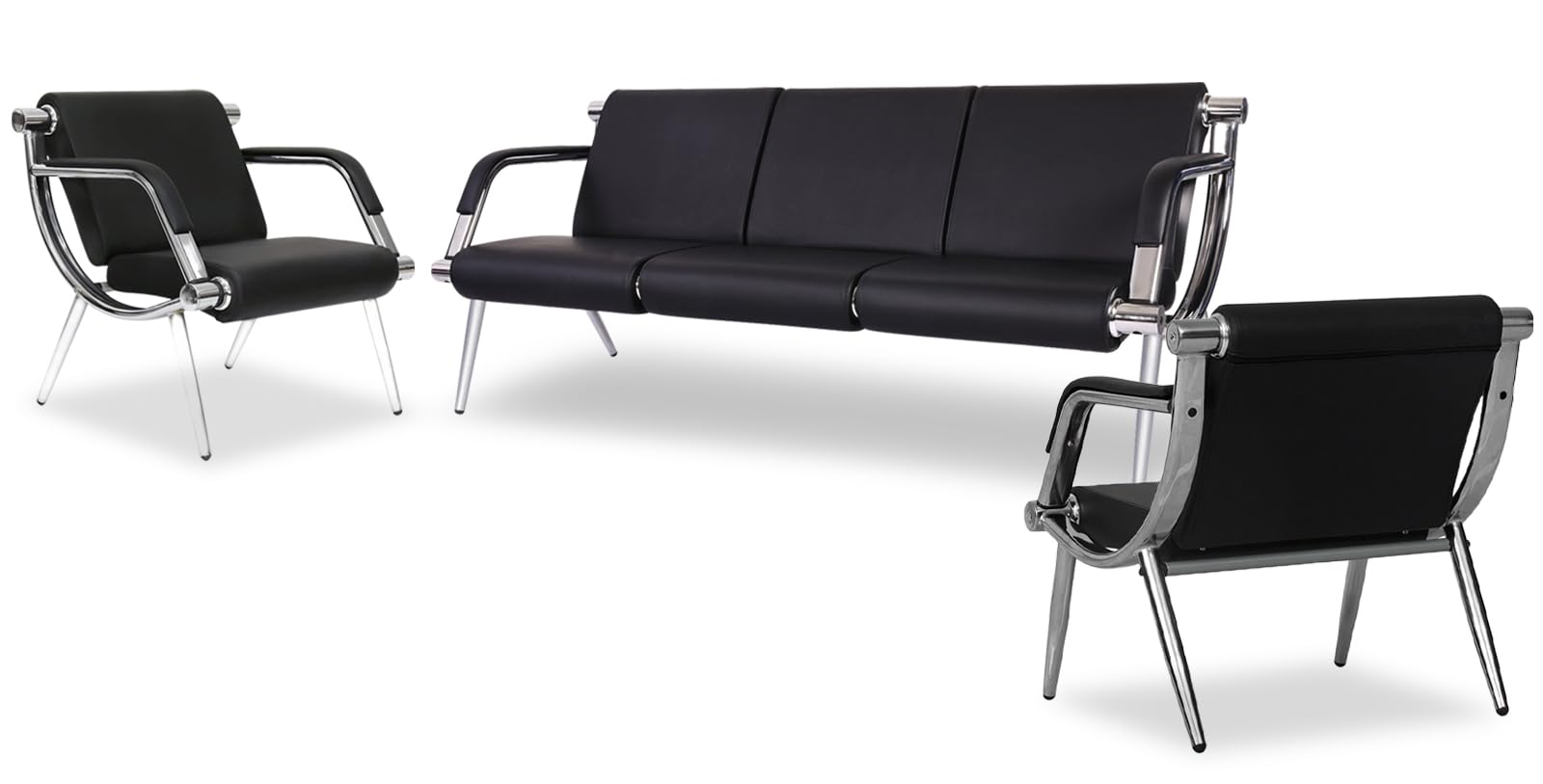 Kinsuite 5-Seat PU Leather Waiting Room Chairs with Arms - Comfortable Reception Benches for Airport, Clinic, Office, School & Salon | Durable Guest Seating Solution for High-Traffic Areas