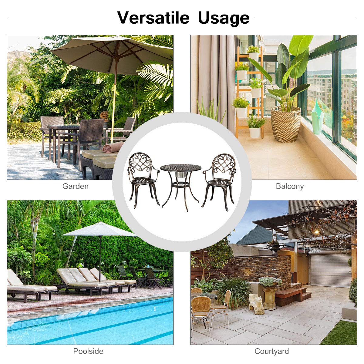 Giantex 3-Piece Outdoor Bistro Set - Cast Aluminum Round Patio Table with Removable Ice Bucket & 2 Chairs - Antique Bronze Weather-Resistant Garden Furniture for Backyard, Poolside & Balcony Relaxation