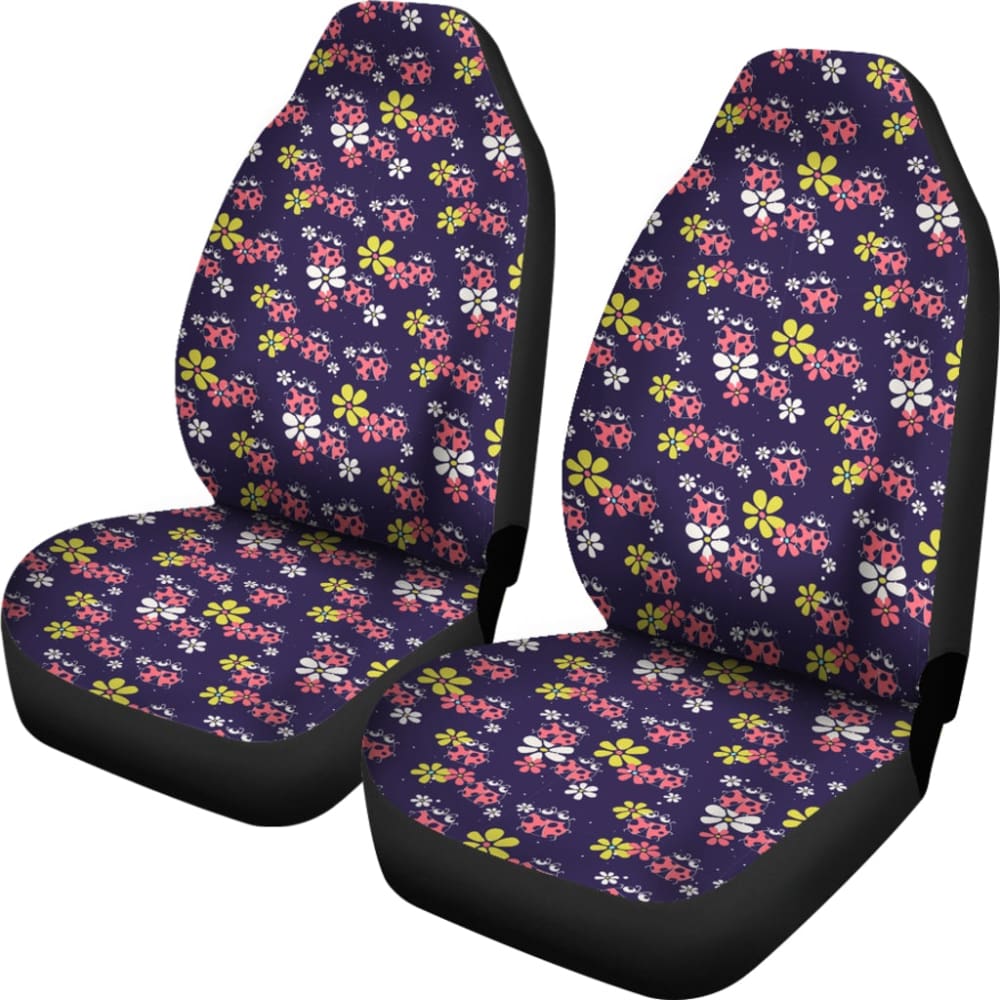 Stylish Ladybug & Floral Print Car Seat Covers - Waterproof & Universal Fit for Cars, SUVs, Trucks - Perfect for Road Trips & Daily Commutes
