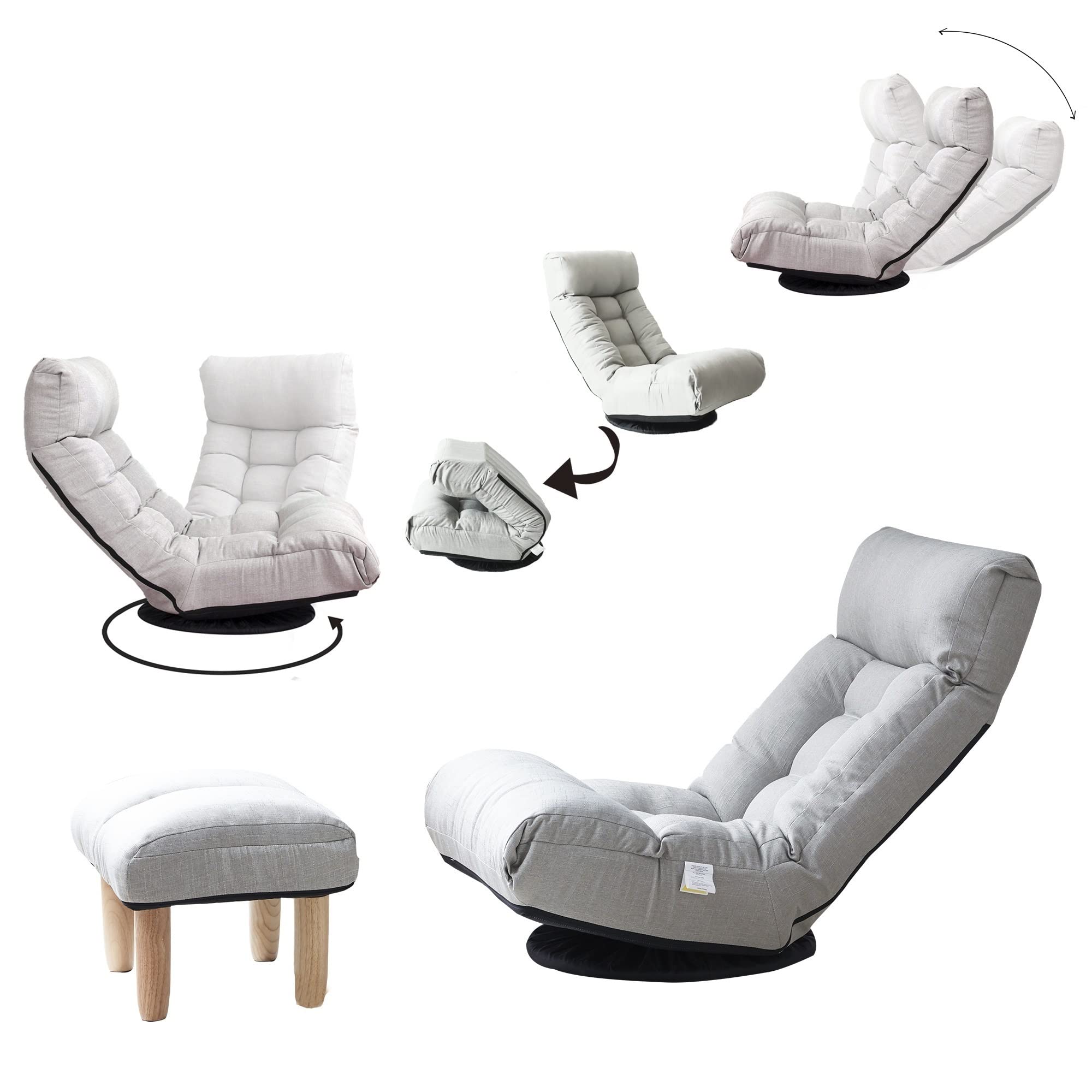 360-Degree Swivel Gaming Chair with Reclining Function - Ergonomic Japanese Style Lazy Sofa for Living Room, Bedroom, Dorm - Perfect for Gaming, Reading, Watching TV & Relaxing on Tatami or Balcony