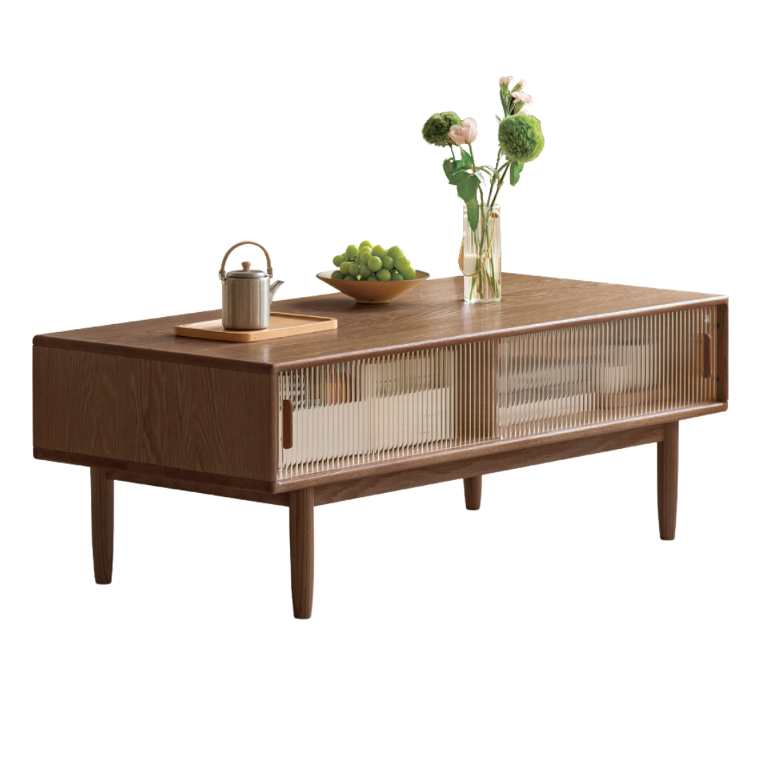 46.8x21.6x16.9 inch/ 119.6x55.6x43cm/ Walnut color/ oak solid wood coffee table