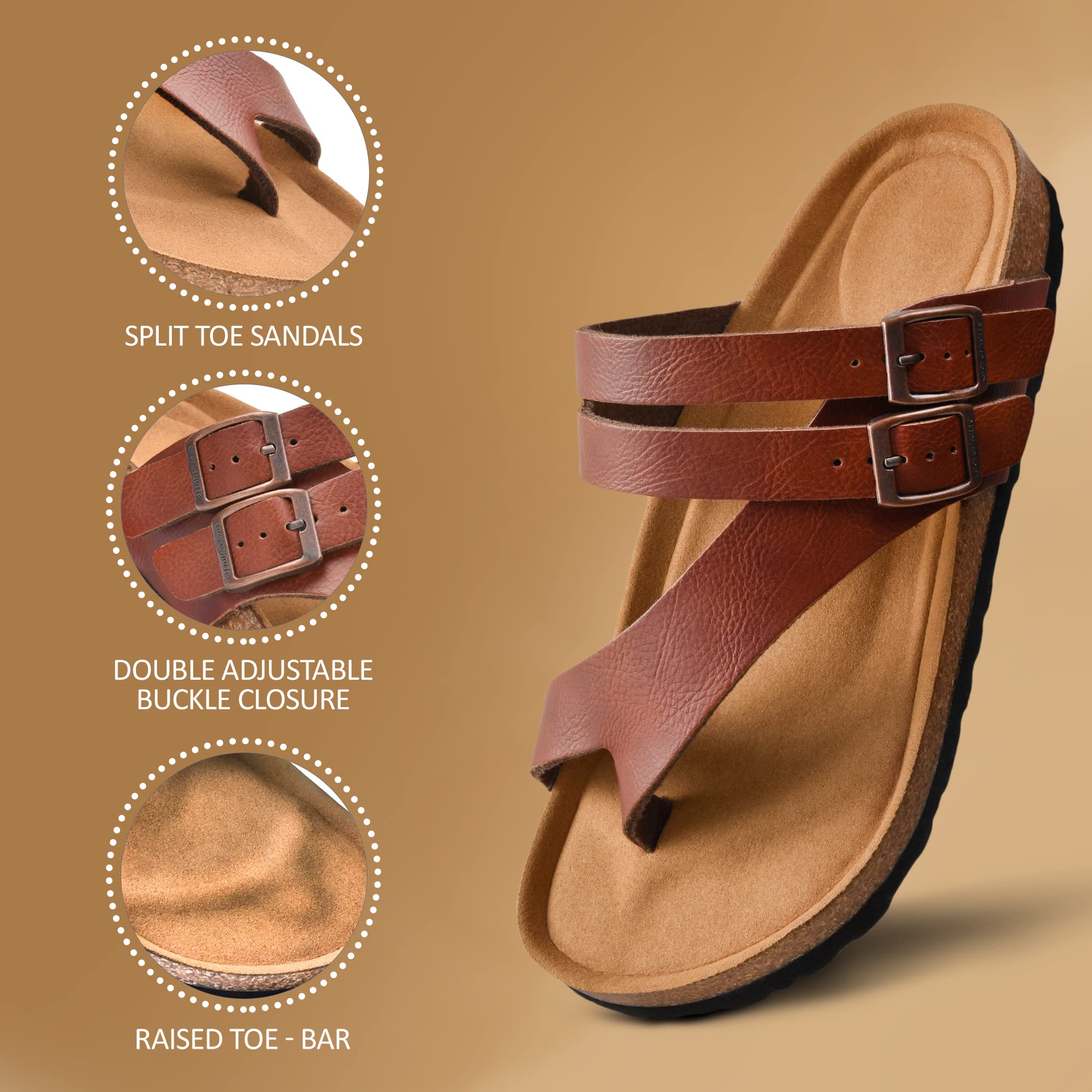 AEROTHIC Women's Strappy Slip-On Sandals with Memory Foam Cushion & Cork Footbed - Adjustable Buckle, Arch Support for All-Day Comfort - Perfect for Beach, Pool, Travel & Casual Wear
