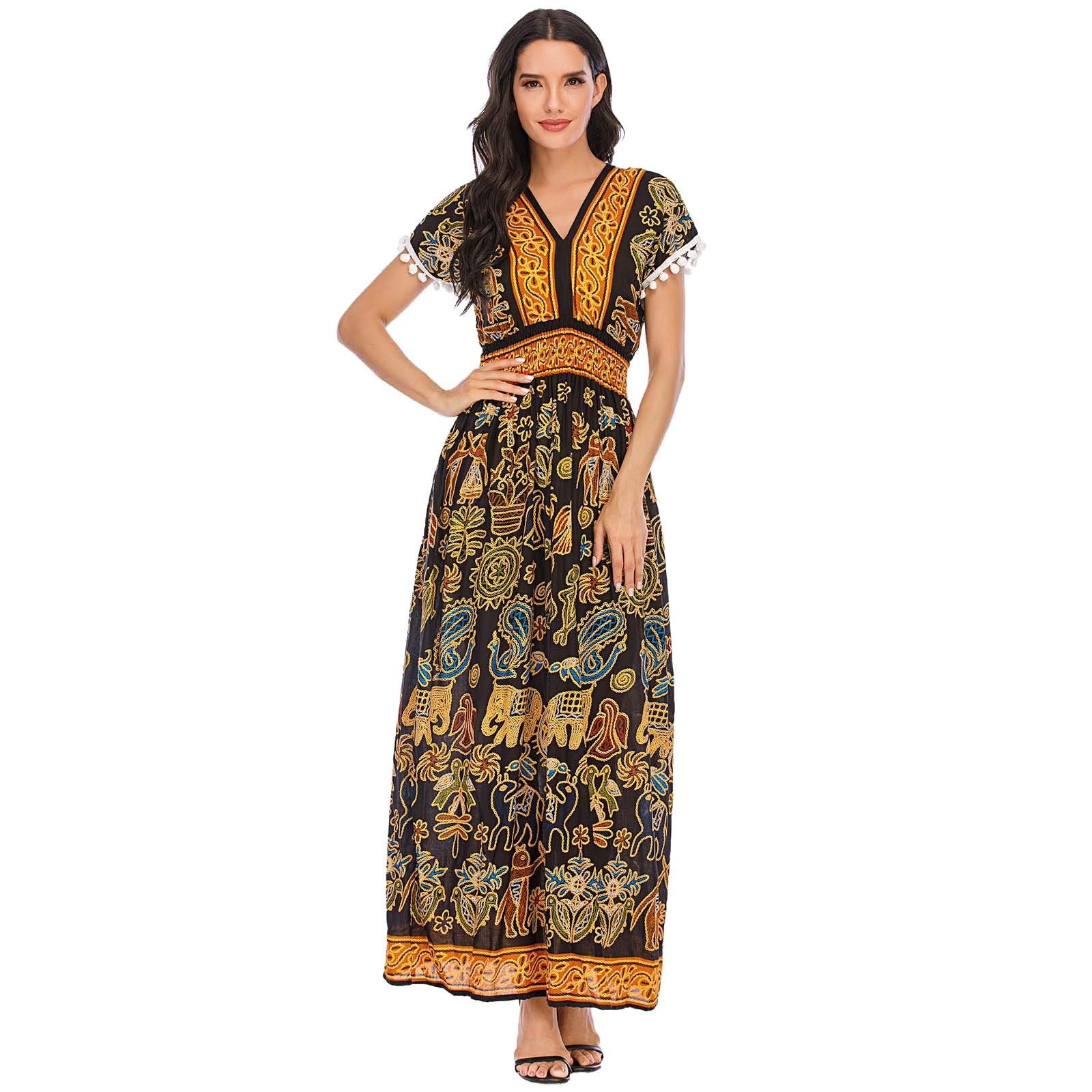 Yoyorule Long Fringed Bohemian Dress for Women - Black Summer Beach Dress with Flowy Skirt | Perfect for Beach Vacations, Music Festivals, and Boho Chic Outfits