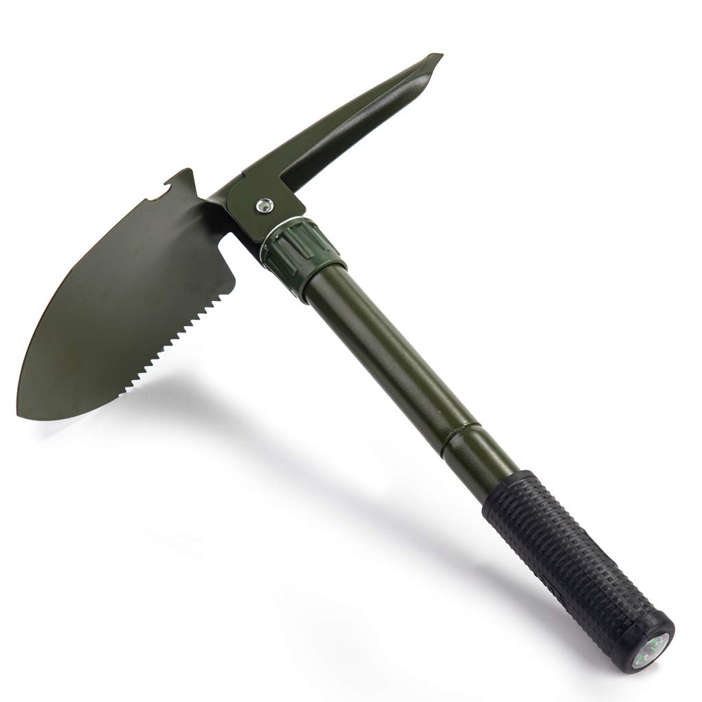 Military Camping Shovel - Portable Folding Shovel with Metal Handle & Carrying Pouch, Survival Gear Entrenching Tool for Gardening, Camping, Trekking, Fishing, Backpacking & Snow Removal (Green) - Perfect for Outdoor Adventures, Emergency Preparedness & Yard Work