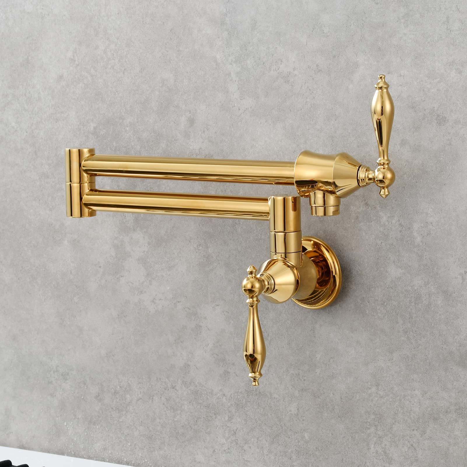 Commercial Brass Pot Filler Faucet Wall Mount - 1 Hole Sink Faucet in Titanium Gold (CT175J) - Perfect for Restaurant Kitchen, Home Chef & High-Traffic Cooking Areas
