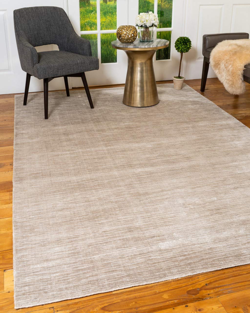 Eco-Friendly Handmade Natural Fiber Area Rug - Rectangle Manning Contemporary Design, Hand Loomed Durable Accent Rug, Light Grey 6' x 9' for Living Room, Bedroom & Office Decor