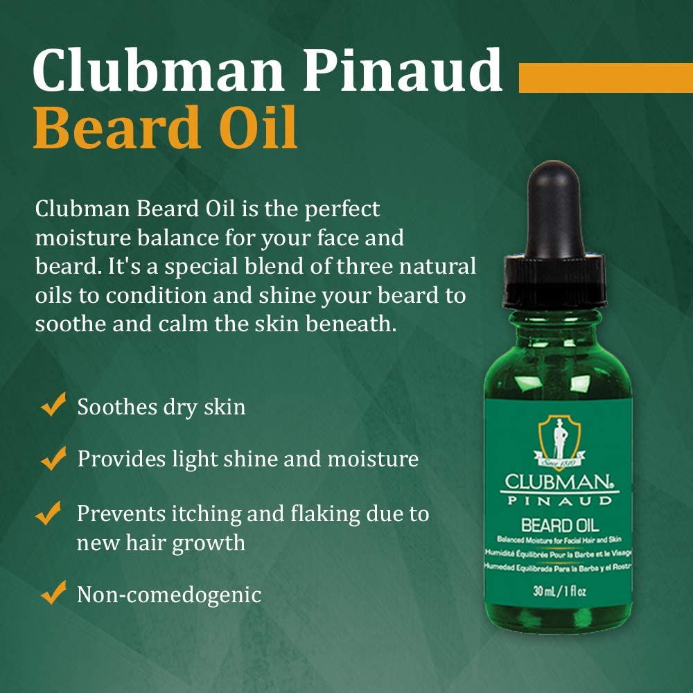 Clubman Pinaud Beard Oil for Men - Natural Conditioning & Grooming Oil for Soft, Healthy Facial Hair - Perfect for Daily Use & Styling