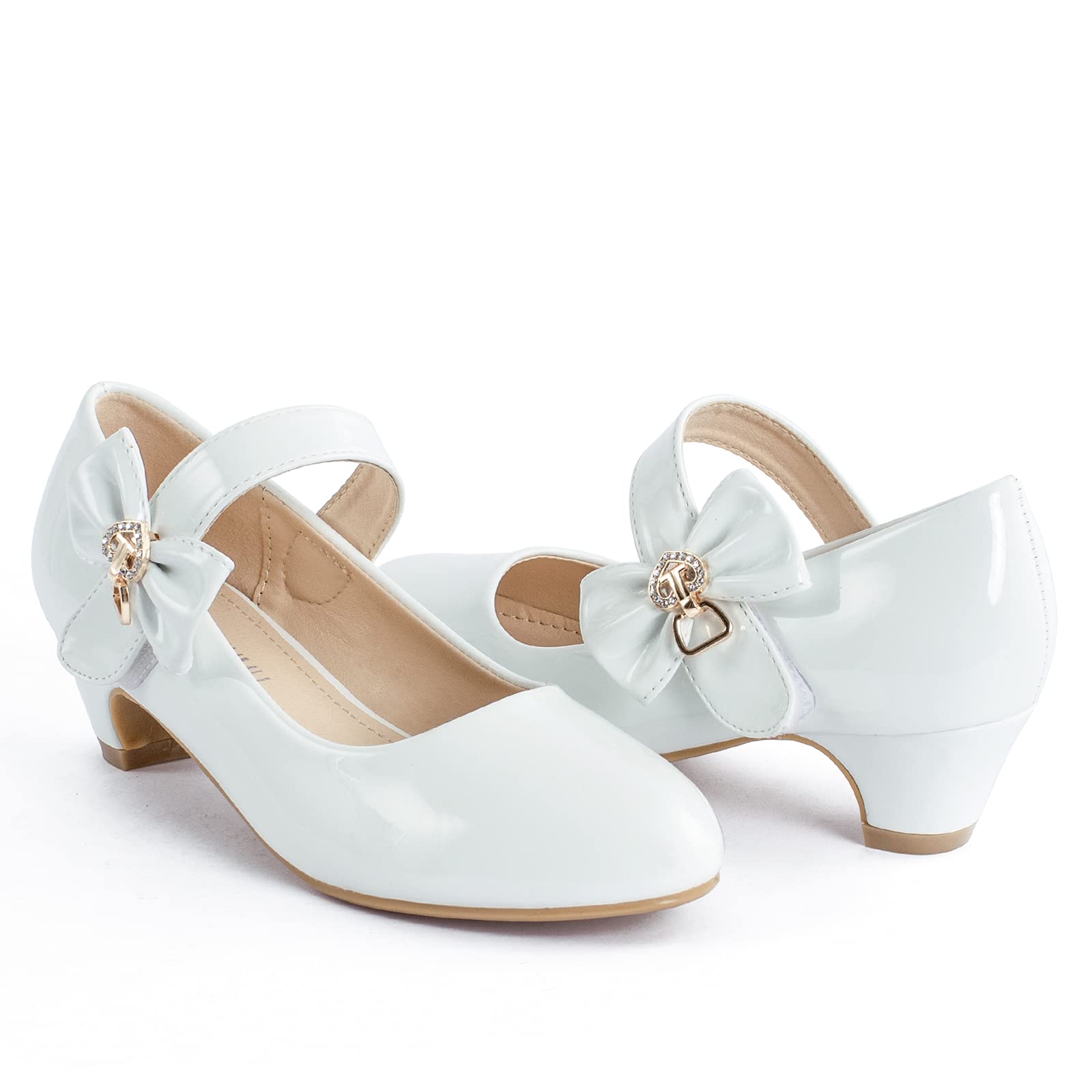 ADAMUMU Girls Low Heel Dress Shoes for Wedding - PU Leather Comfortable Party Shoes for Little & Big Kids - Perfect for Flower Girl, Pageant, and Special Occasions