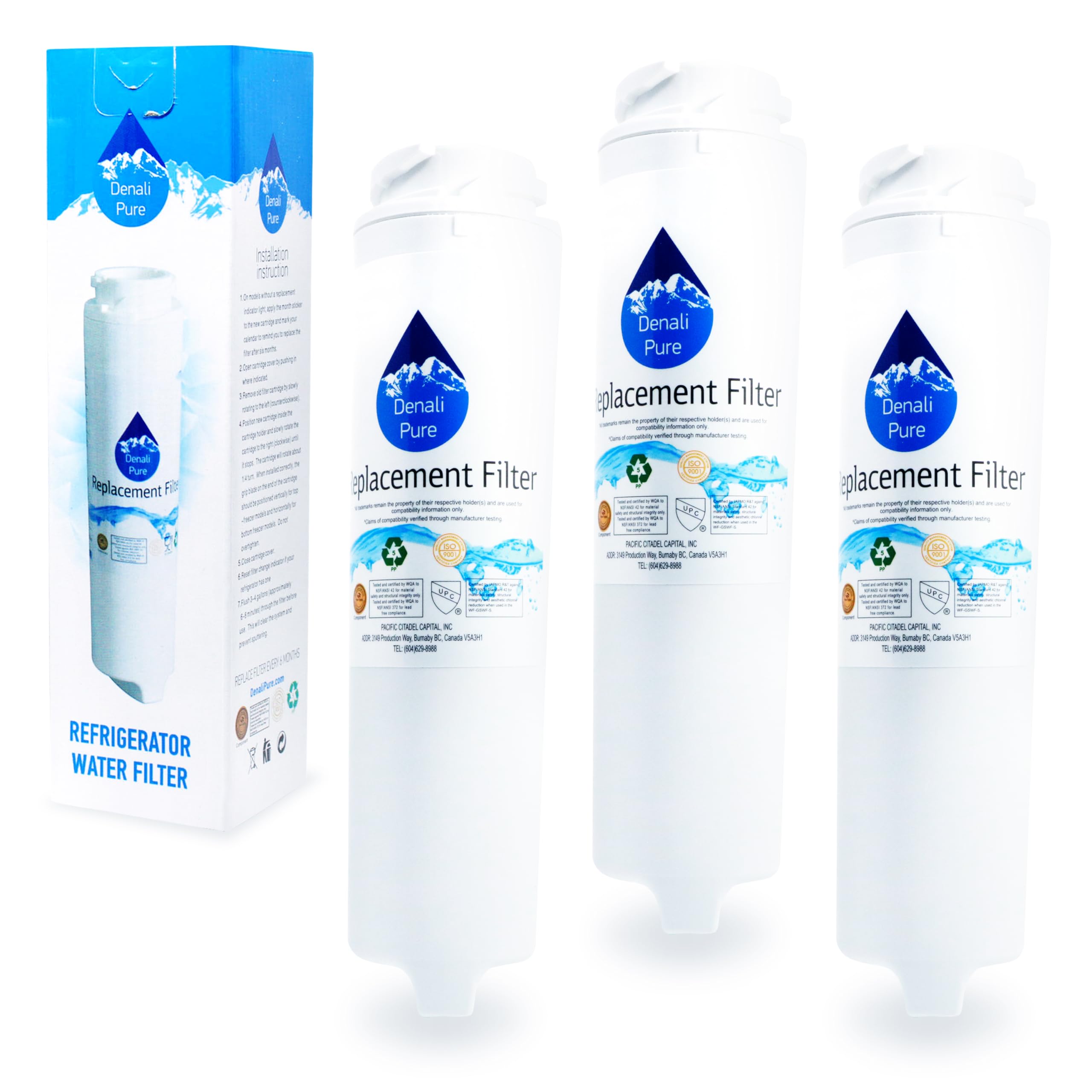 3-Pack GE PFSF5PJXBBB Refrigerator Water Filter Replacement - Compatible with GE GSWF Fridge Water Filter Cartridge | Pure Water for Drinking, Ice Making & Cooking