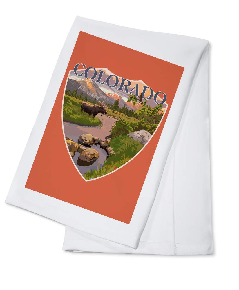 Colorado Sunset Moose & Mountain Stream 100% Cotton Tea Towel - Decorative Kitchen Hand Towel for Home, Cabin & Camping Use
