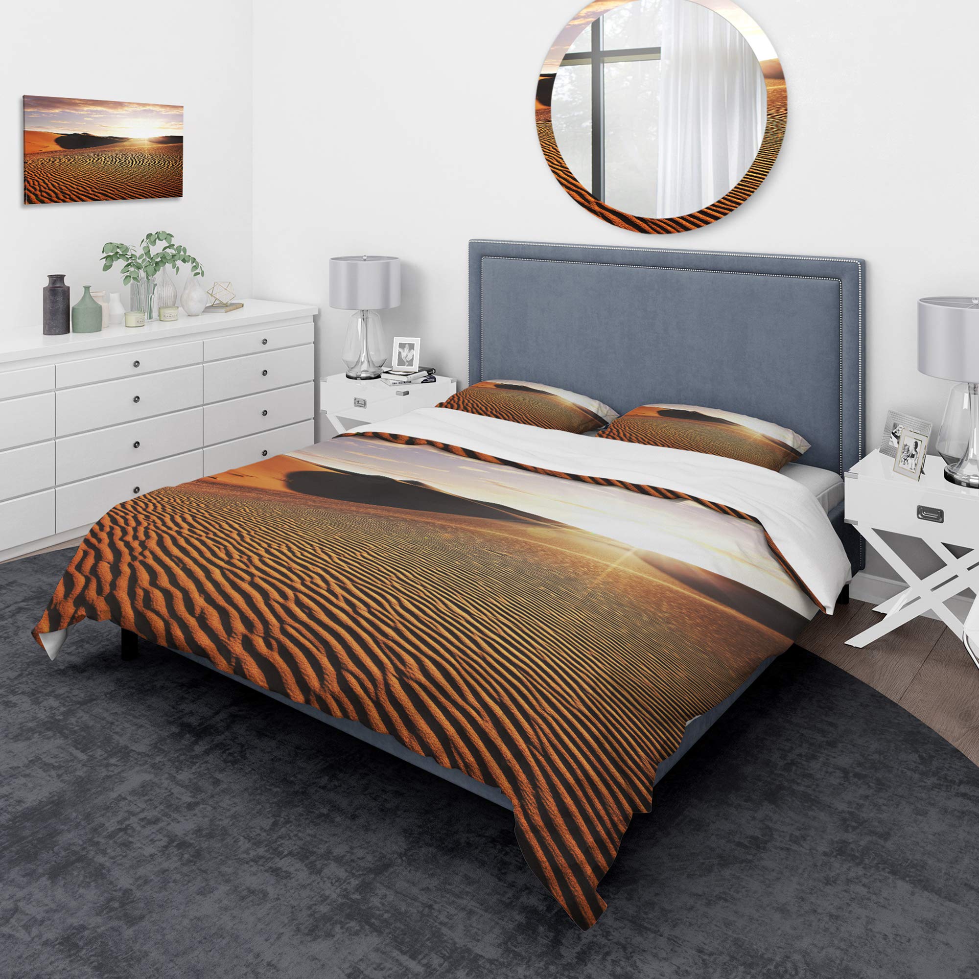 Sahara Desert Sunset Duvet Cover Set - Green Landscape Bedding 3-Piece Twin Size, All-Season Comfort for Bedroom Decor | Perfect for Guest Rooms, Vacation Homes & Cozy Retreats