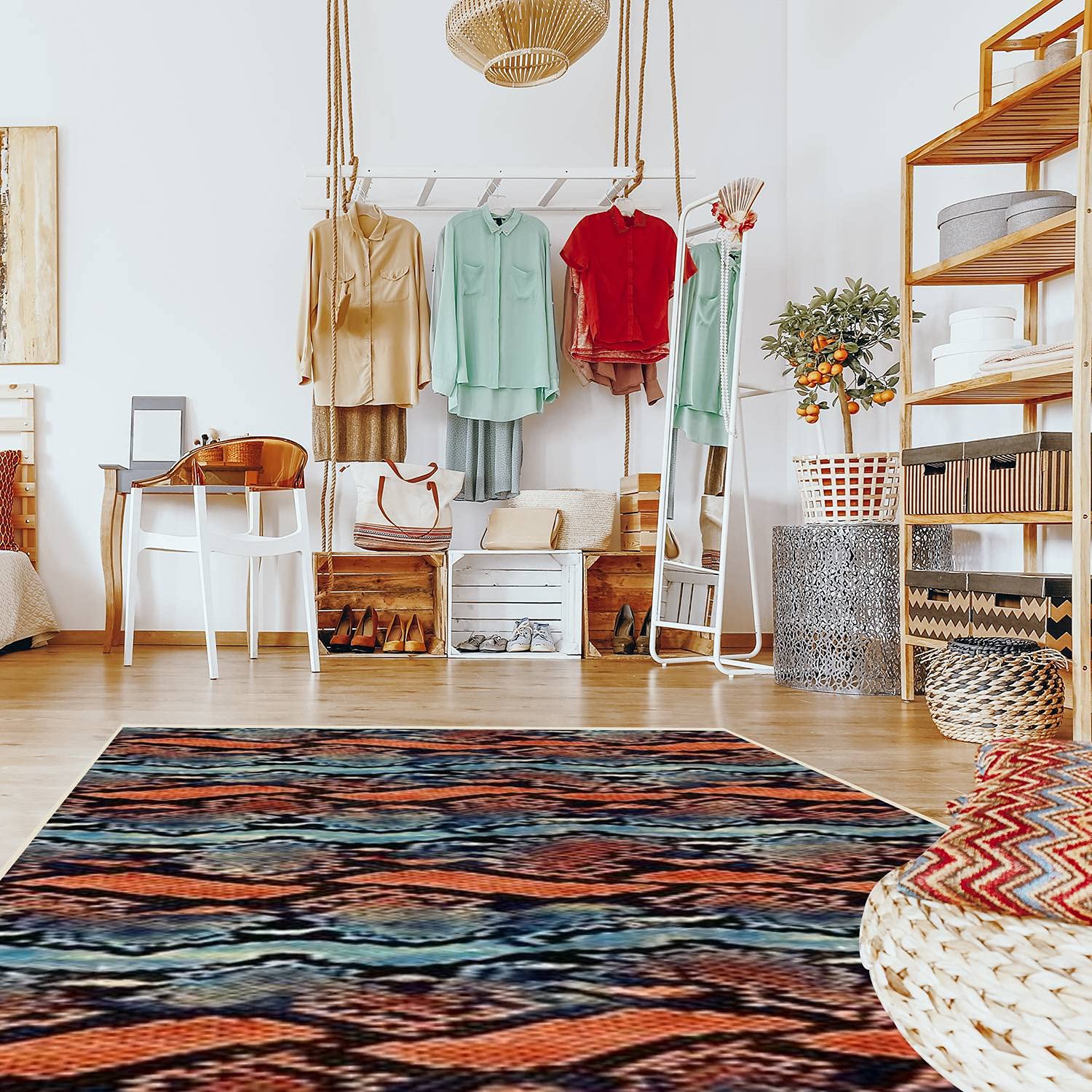 Modern Abstract Area Rugs - Stain Resistant Python Skin Snake Pattern Carpet for Living Room, Bedroom, Kitchen & Bathroom - Soft Rectangular Home Decor Mat Pad for Cozy Interior Design