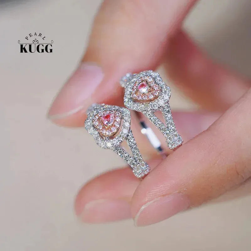 18K White Gold Romantic Heart Pink Diamond Engagement Ring for Women - Real Natural Diamond Wedding Jewelry - Perfect for Proposals, Anniversaries & Special Occasions