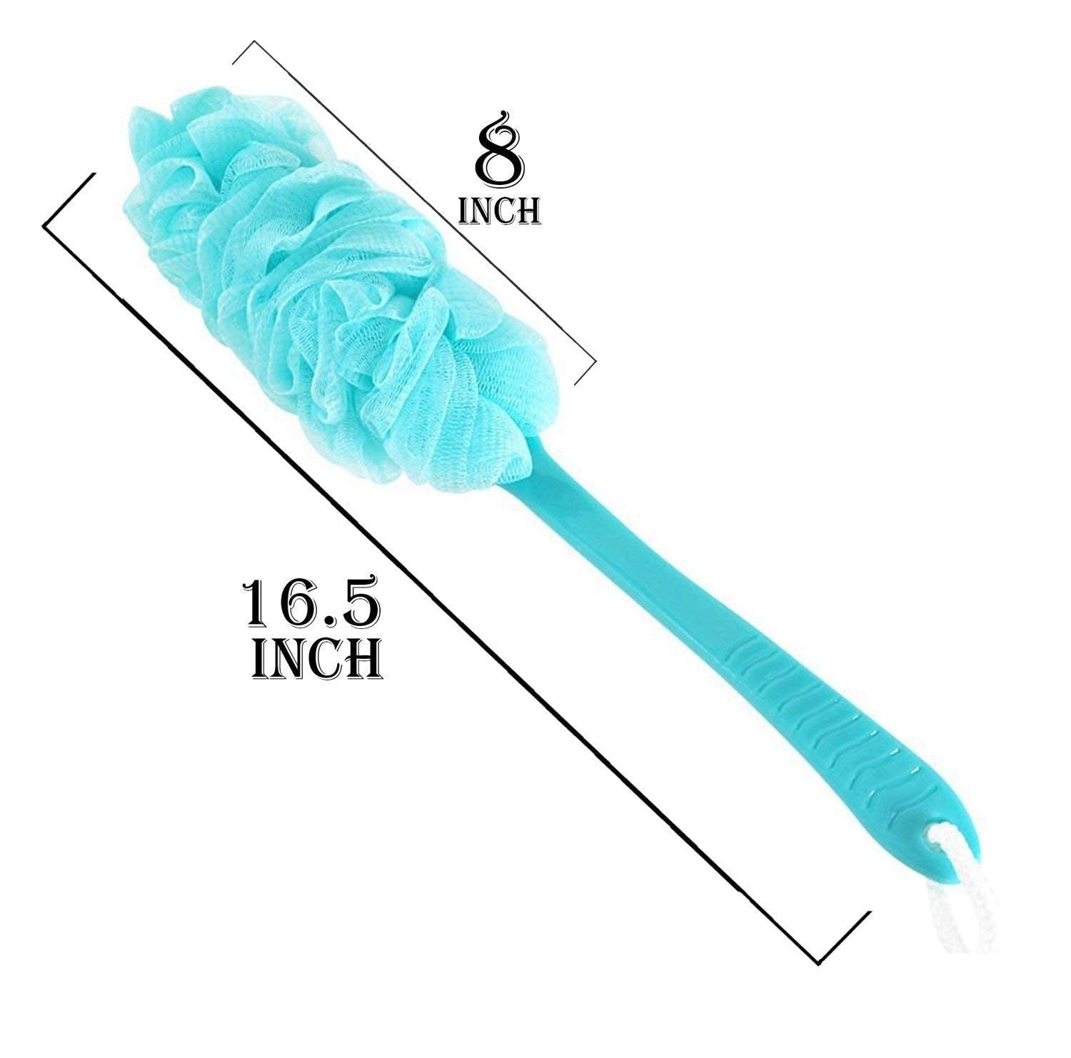 Premium Long Handle Bath Loofah Sponge & Body Scrubber for Men and Women - 16.5 Inch Exfoliating Shower Sponge with Ergonomic Grip (Multicolor, Pack of 1) - Perfect for Deep Cleansing, Back Scrubbing & Luxurious Spa Experience at Home