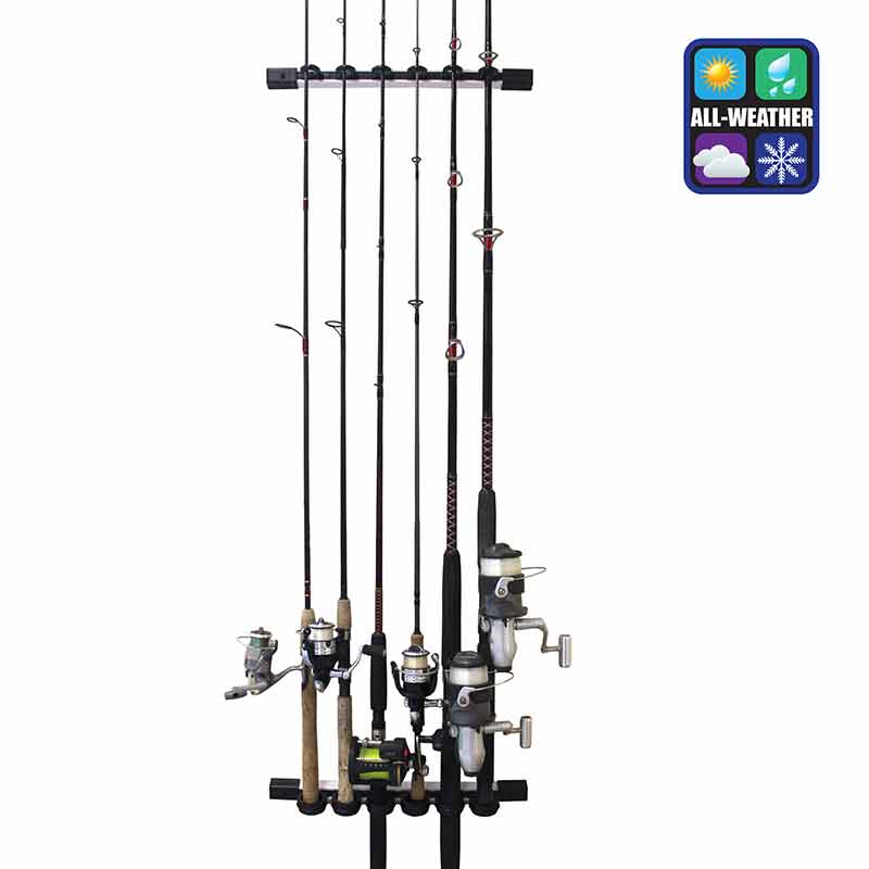 ALL WEATHER 6 ROD WALL OR CEILING ROD RACK - Heavy Duty Fishing Pole Holder for Garage, Boat & Outdoor Storage
