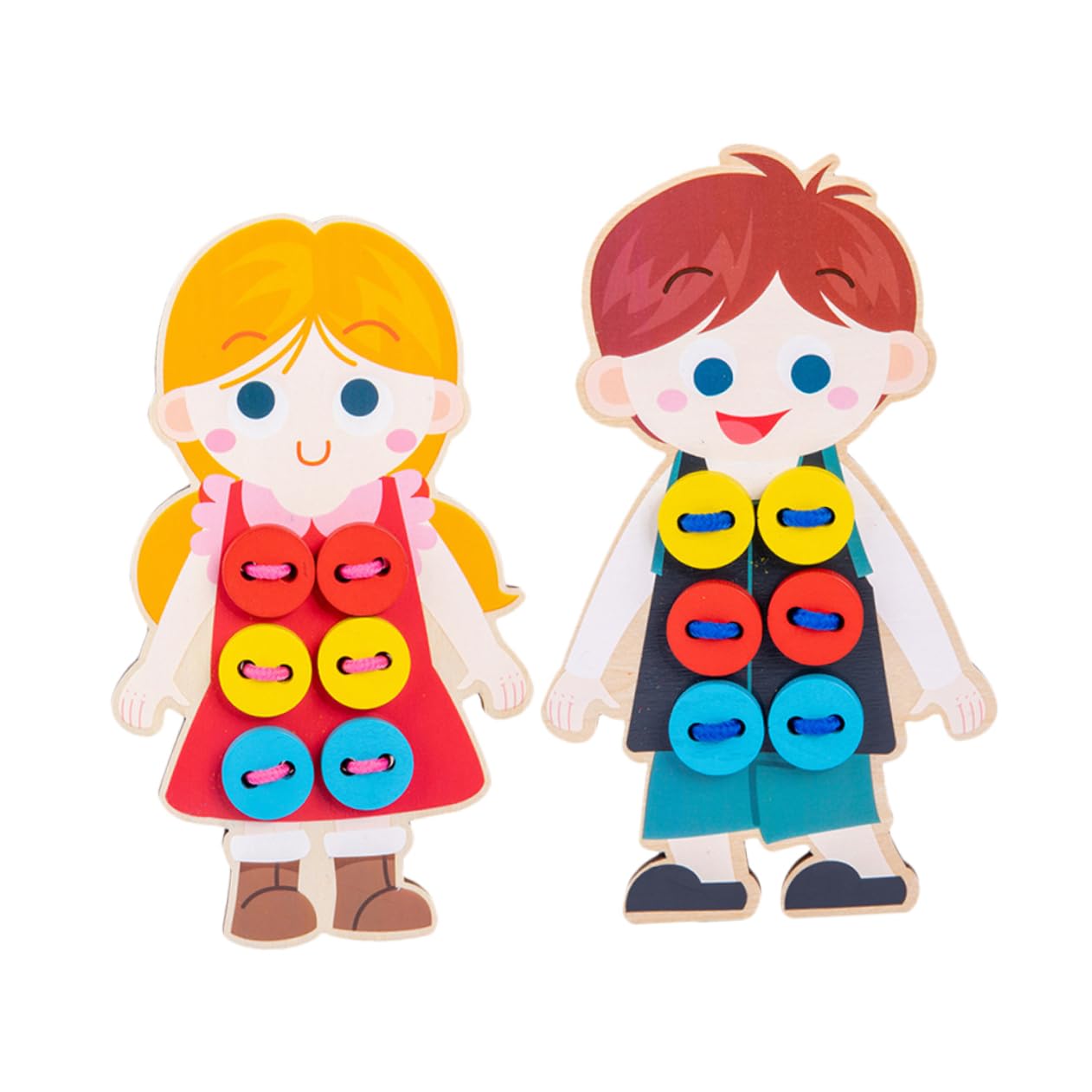VICASKY 2-Piece Wooden Dressing Practice Toys for Toddlers - Montessori Threading & Button Lacing Educational Toys for Preschool Learning - Fine Motor Skills Development for Kids - Perfect for Home & Classroom Activities