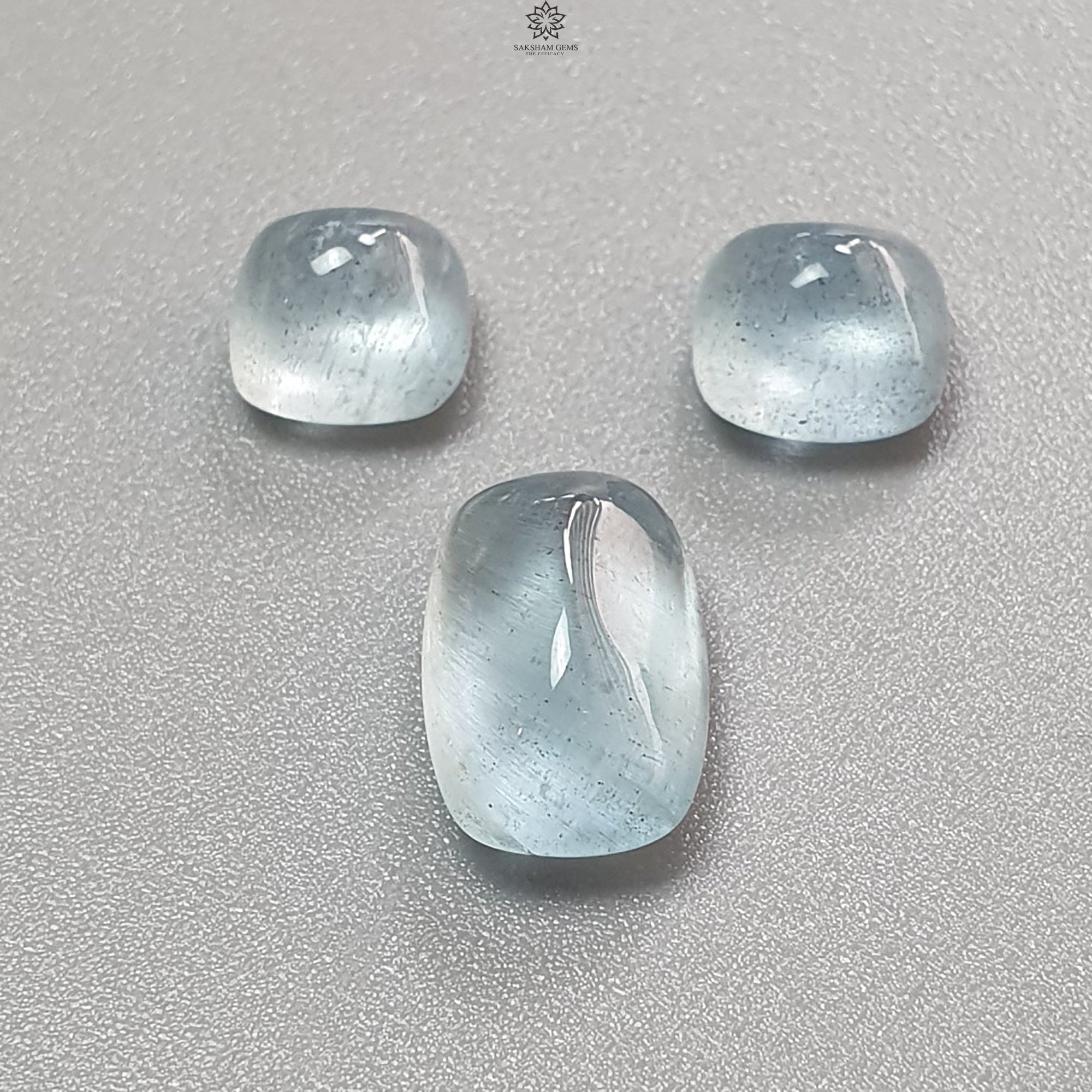 Natural Untreated Blue Aquamarine Gemstone Cabochon - Oval, Pear & Cushion Shape (2pcs/3pcs Set) | March Birthstone for Jewelry Making, Healing Crystals & Spiritual Gifts