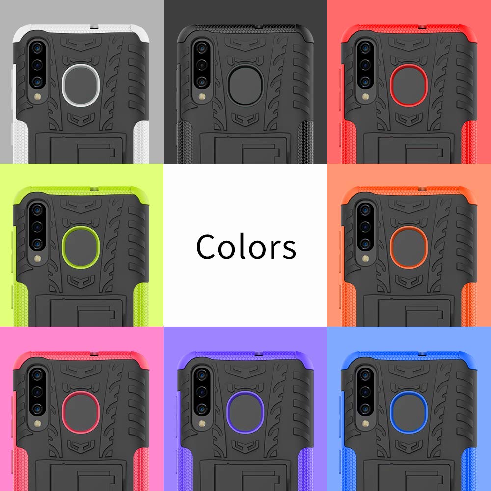 Shockproof Slim Protective Hard Phone Case with Kickstand for Samsung Galaxy A20 - Durable Cover for Everyday Use, Work & Outdoor Activities (Black)