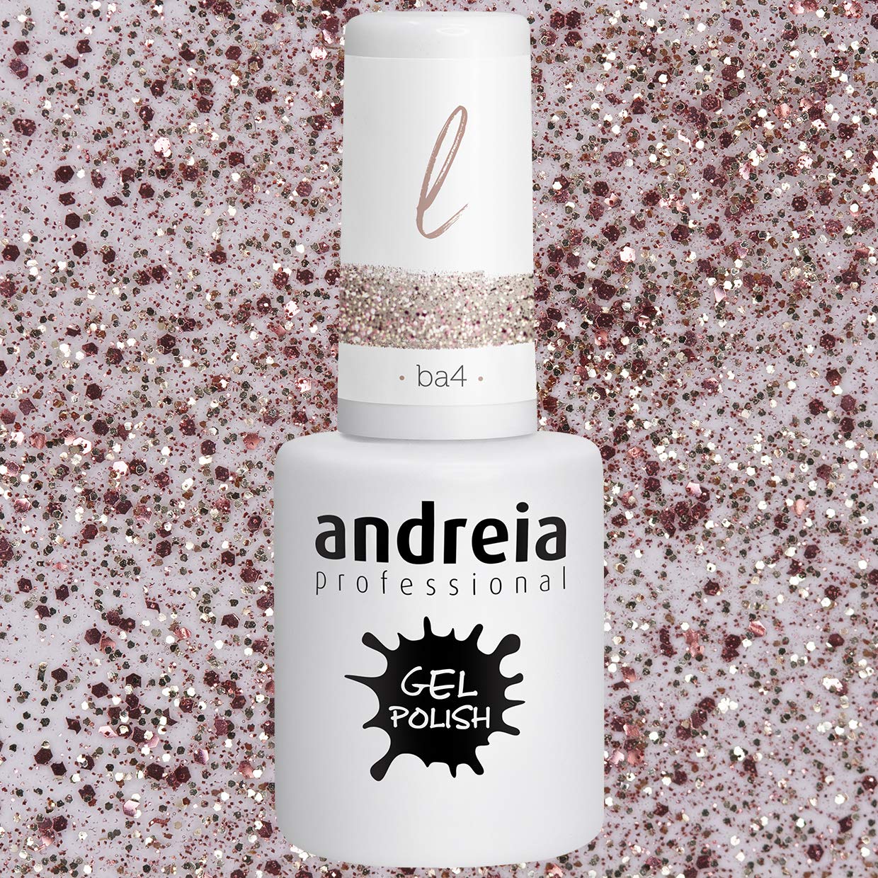 Andreia Semi-Permanent Nail Gel Polish for UV/LED Lamp - Long Lasting 4 Weeks French Manicure with Intense Shine - Ballet BA4 Pink Glitter Nail Varnish (10.5ml) - Perfect for Salon, Home DIY & Special Occasions