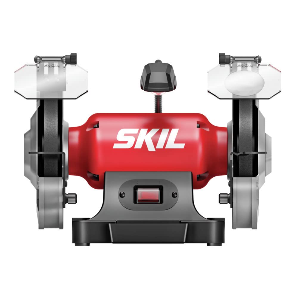 SKIL 3.0 Amp 8 Inch Bench Grinder with Built-in Water Cooling Tray & LED Work Light - BI9502-00 | Heavy Duty Metal Grinding, Sharpening Tools & DIY Projects | Workshop, Garage & Home Improvement Use