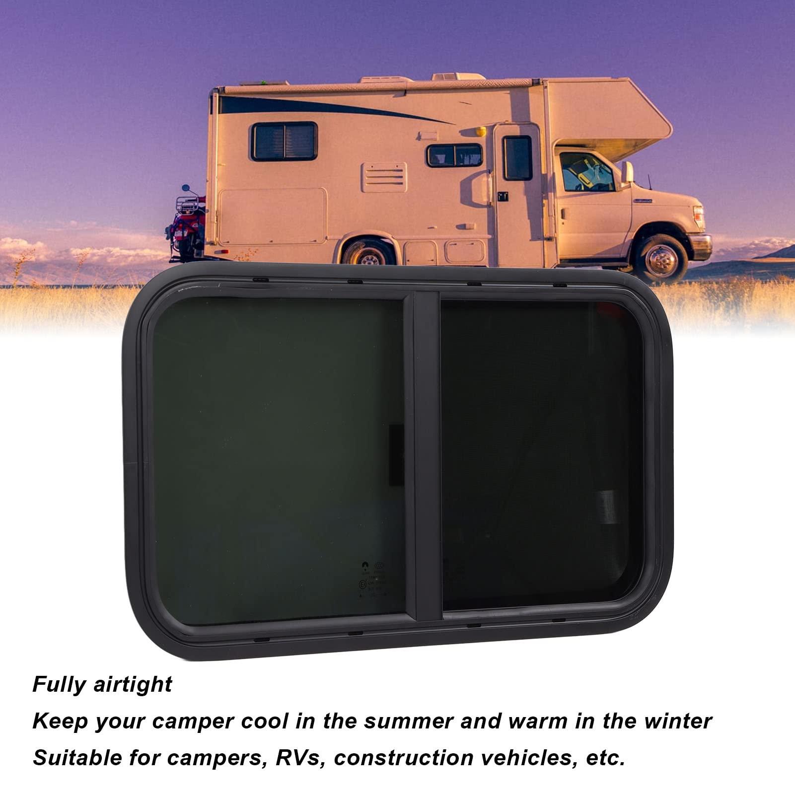 27.56 x 15.75 Inch RV Trailer Window with Screen - Horizontal Sliding Window Replacement for Campers, Engineering Vehicles | Durable Round Corner Design for Mobile Homes & Travel Trailers