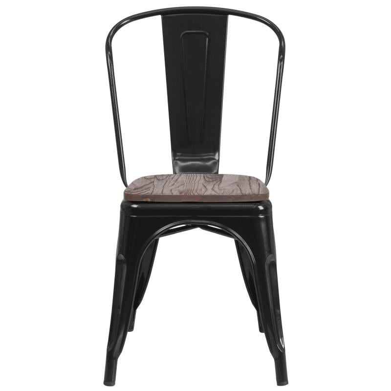 FLASH Perry Metal Stackable Chair with Wood Seat - Modern Dining Chairs for Kitchen, Restaurant, Cafe & Outdoor Use - Sturdy & Space-Saving Design