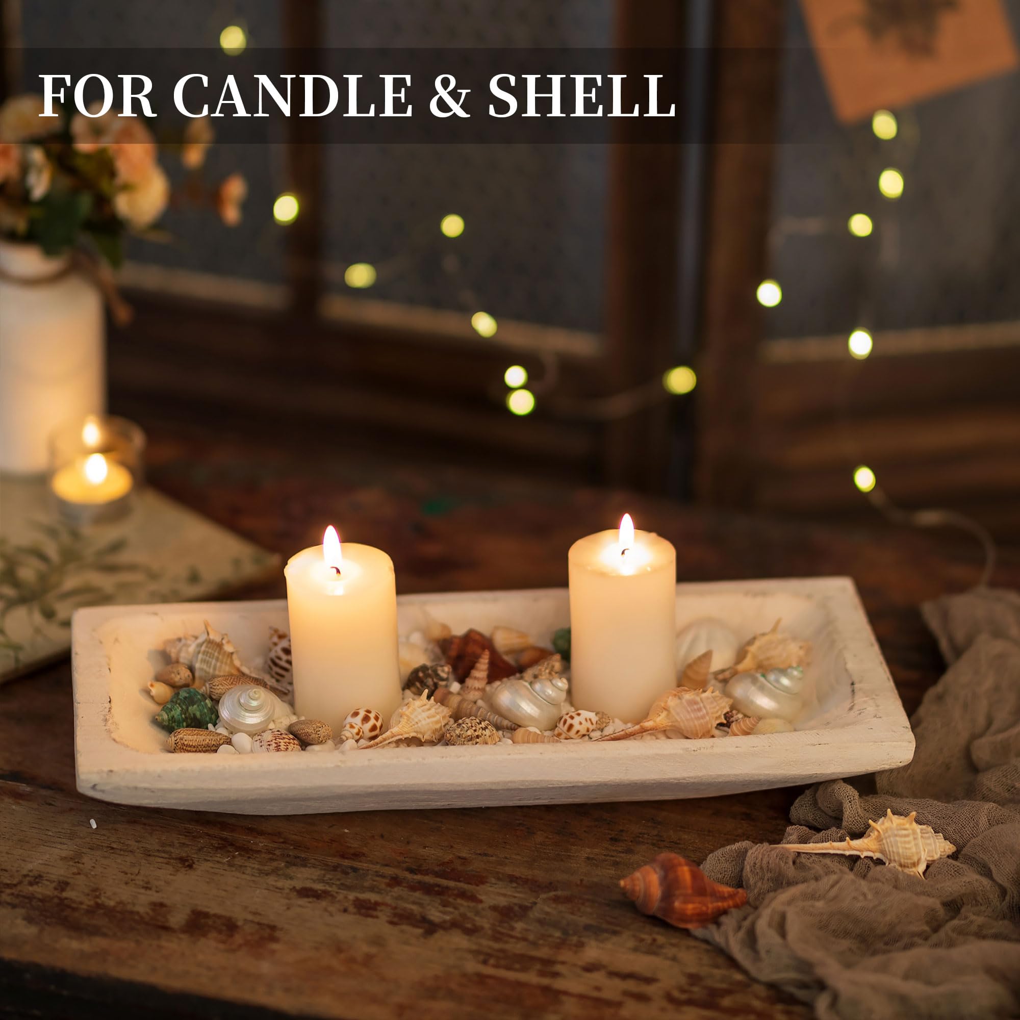 Hanobe Decorative Wood Dough Bowl - Natural Long Wooden Centerpiece for Dining Table | Rustic Candle Holder & Tray Decor | Unfinished Trough for Kitchen & Farmhouse Style | Perfect for Holiday Centerpieces, Wedding Decor & Seasonal Display