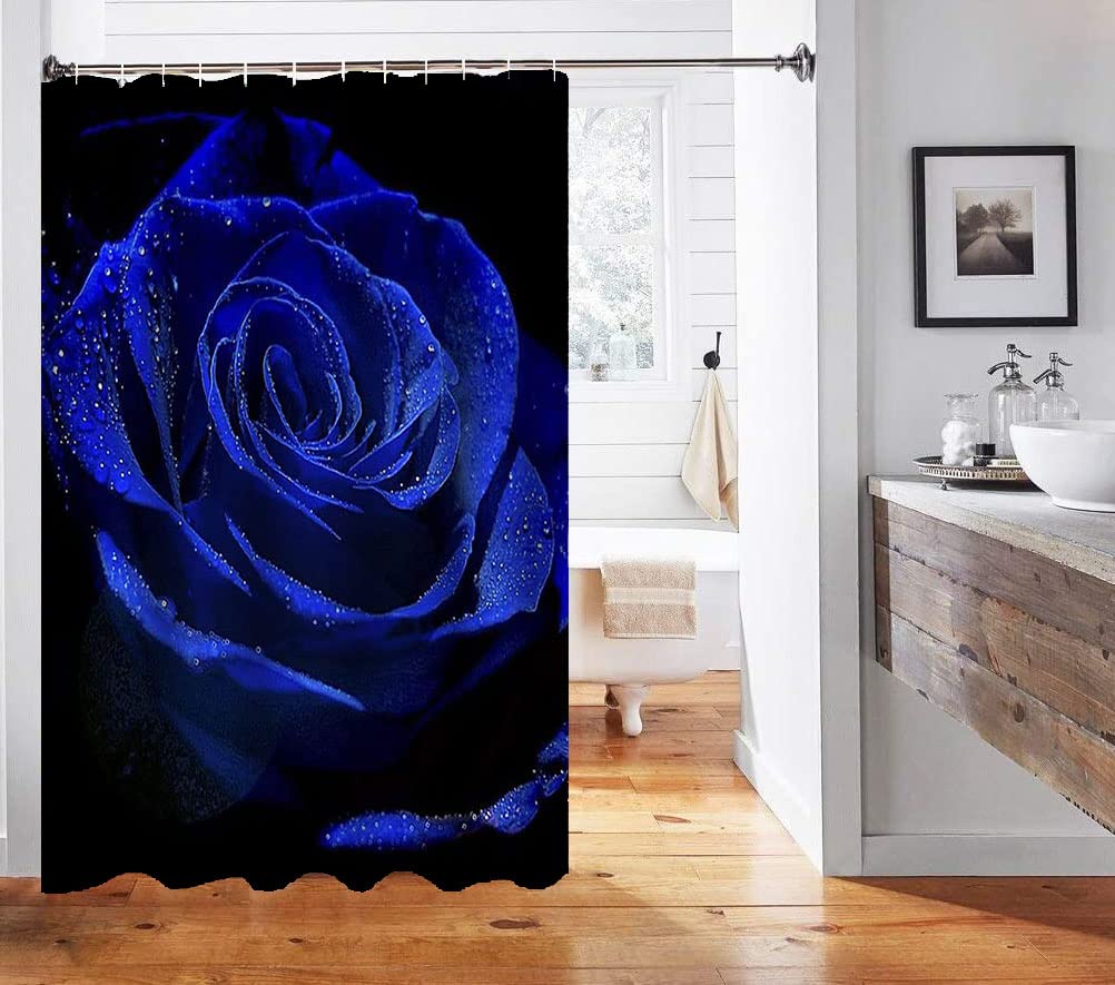 Blue Rose Shower Curtain - Elegant Blooming Floral Design with Dew Drops, Waterproof Polyester Fabric, 72x72 Inch - Romantic Valentine's Bathroom Decor for Modern Homes | Perfect for Master Bath, Guest Bath & Apartment Decor