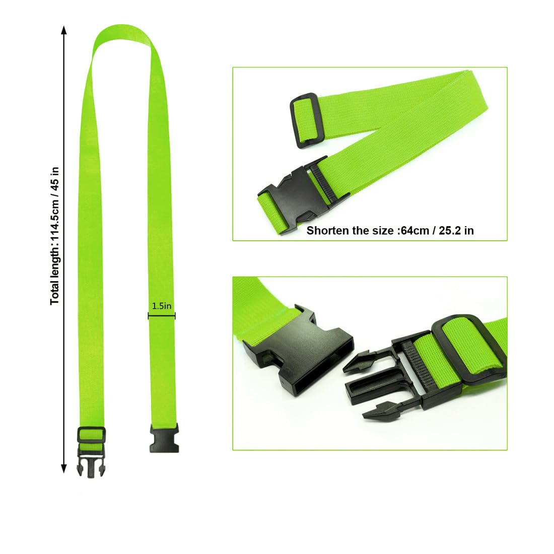 2-Pack Adjustable Luggage Straps for Carry-On Bags - Secure Travel Suitcase Belt Attachment to Connect 3 Luggages (Green) - Perfect for Air Travel, Road Trips & Family Vacations