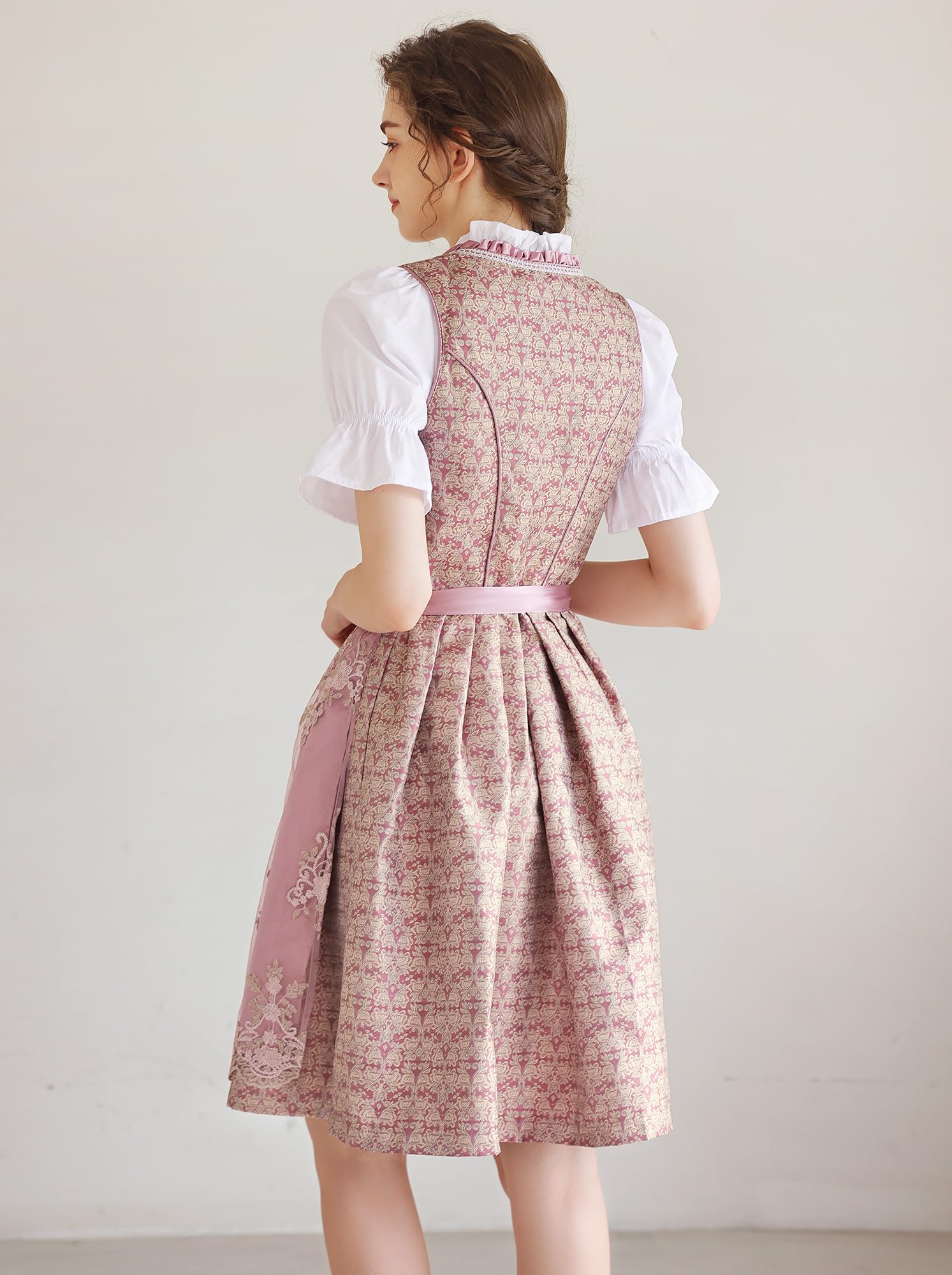 Authentic German Dirndl Dress for Women - 3-Piece Oktoberfest Costume with Blouse & Apron in Pink | Perfect for Oktoberfest, Halloween, Themed Parties & Cultural Events