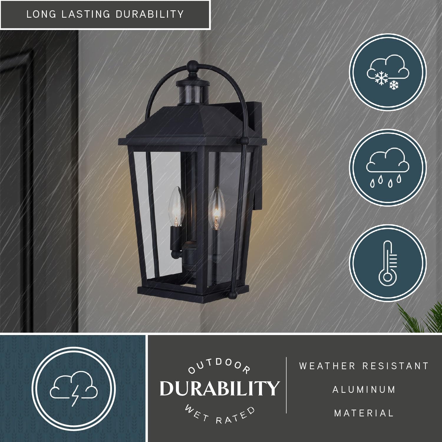 VAXCEL Lexington Black Aluminum Motion Sensor Outdoor Wall Light with Clear Glass - Dusk to Dawn Security Lighting for Porch, Garage & Entryway
