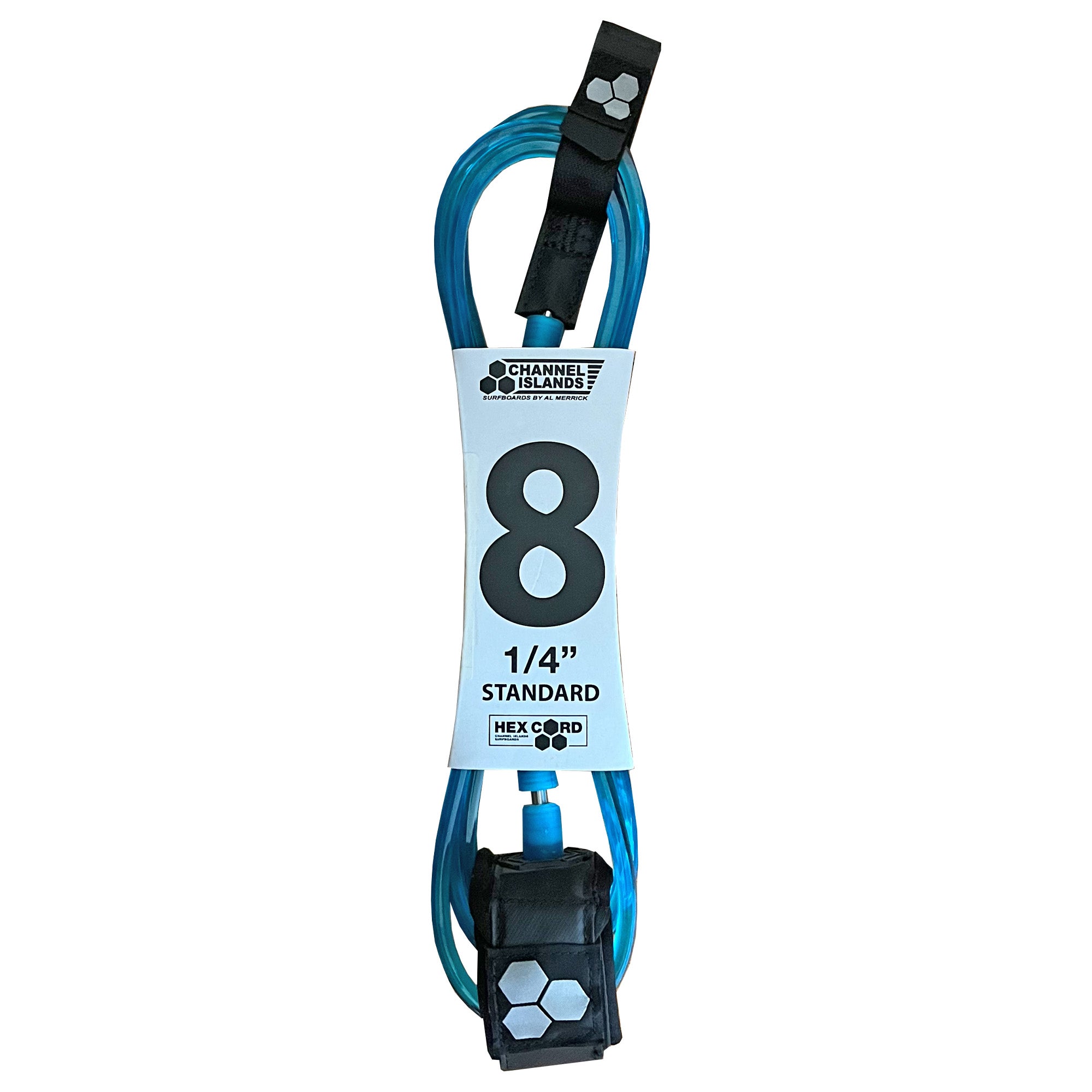 Channel Islands Hex Cord Standard Surfboard Leash 8 Feet x 1/4 Inch - High Visibility Fluorescent Blue for Enhanced Safety in Big Waves and Strong Currents