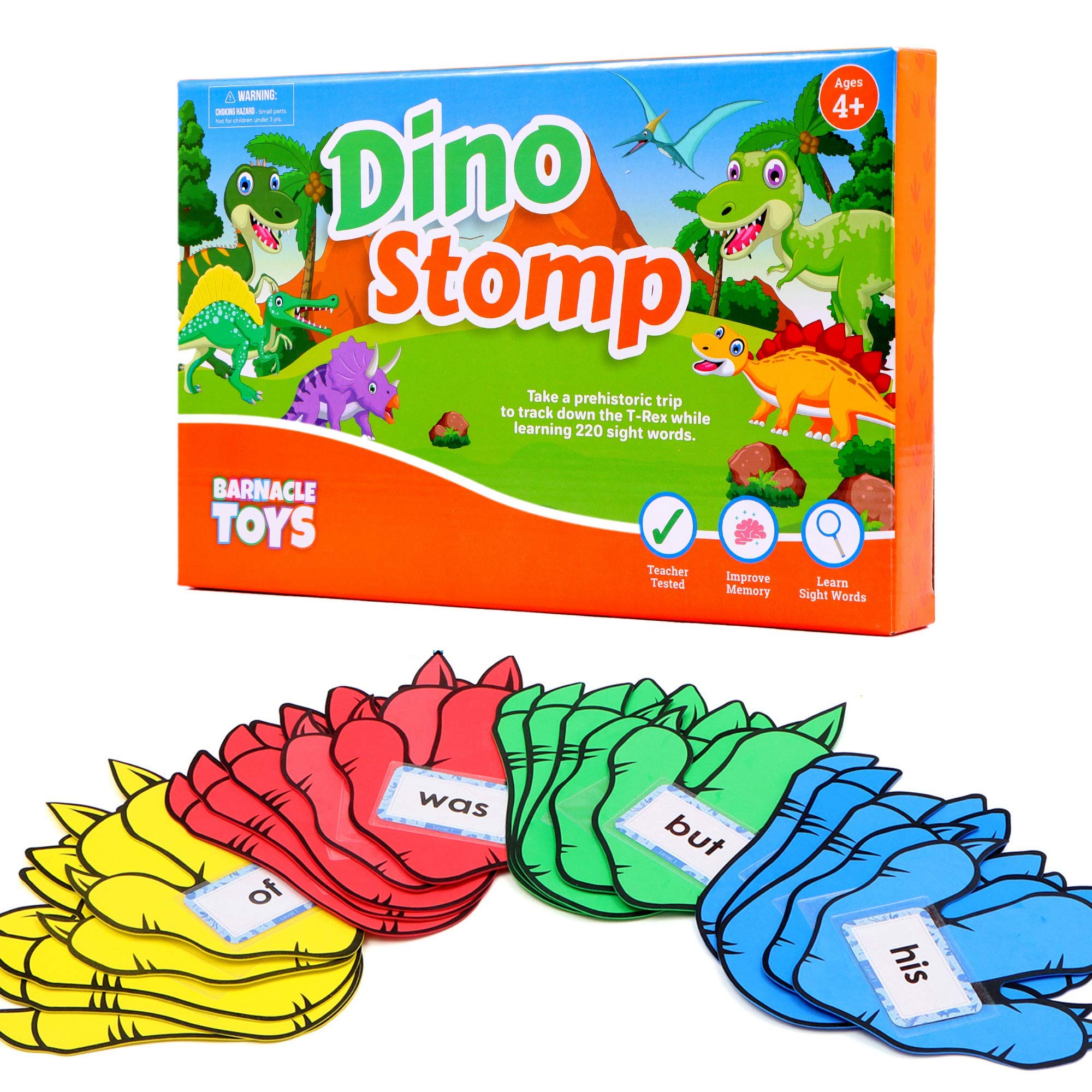 Dino Stomp Sight Words Flash Cards - Kindergarten Learning Games for Kids Ages 4-8 | Dolch Sight Words Reading Games | 1st Grade Learning Materials | Educational Toys for Classroom & Homeschool Reading Practice