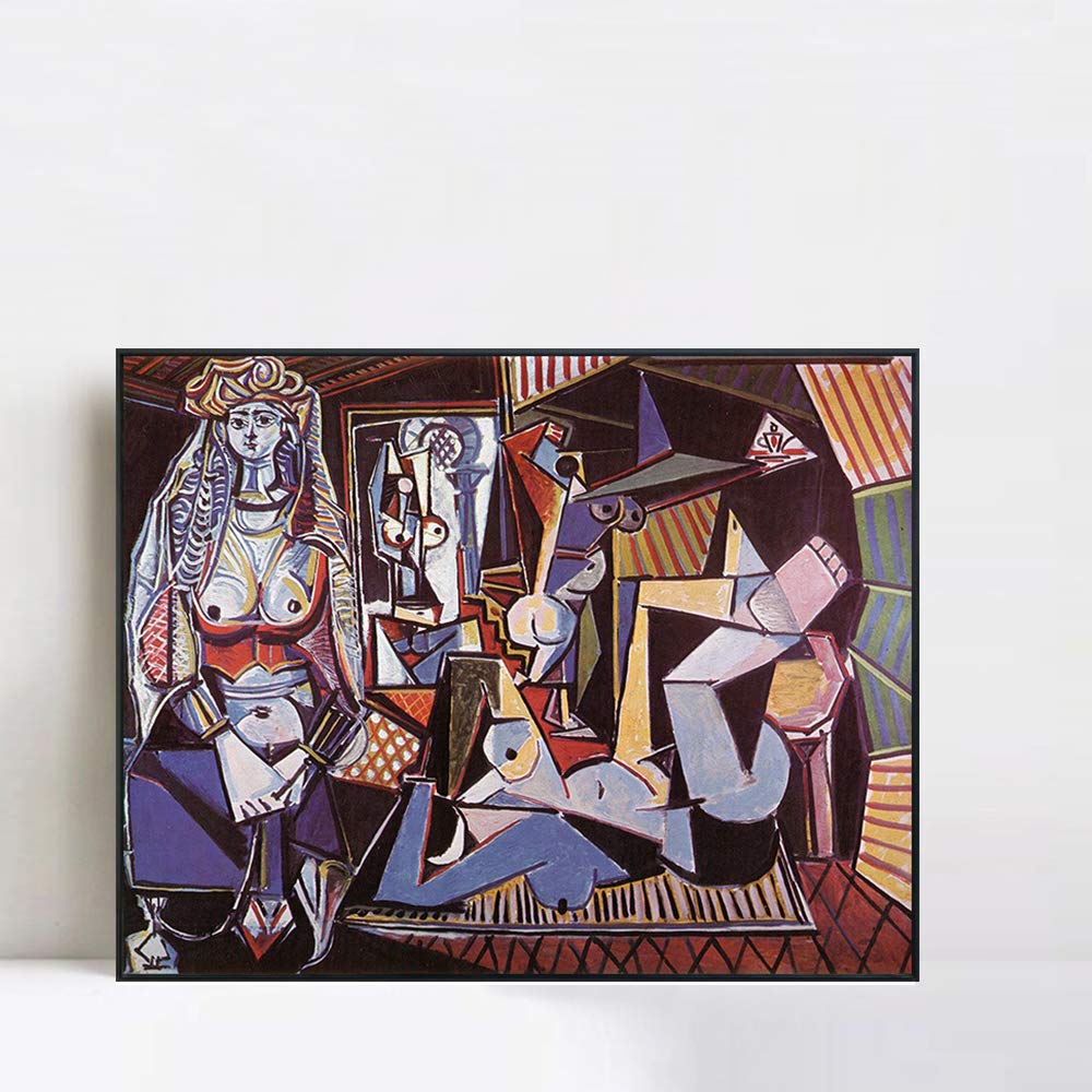 Pablo Picasso Women of Algiers Framed Canvas Art Print - 24x32 Inch Giclee Wall Decor for Living Room, Bedroom & Office (Black Slim Frame) | Premium Home & Office Decorations