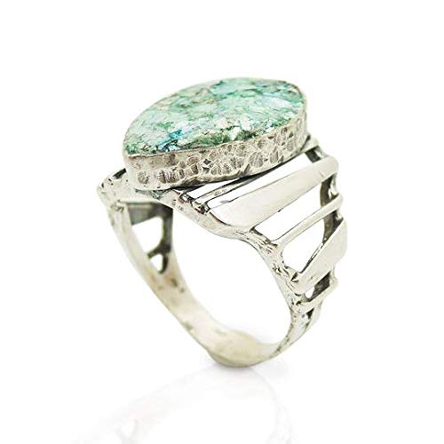 Ancient Roman Glass Oval Ring - Handmade Hammered Silver Jewelry for Women, Vintage Style Statement Piece (Perfect for Weddings, Parties & Everyday Wear)