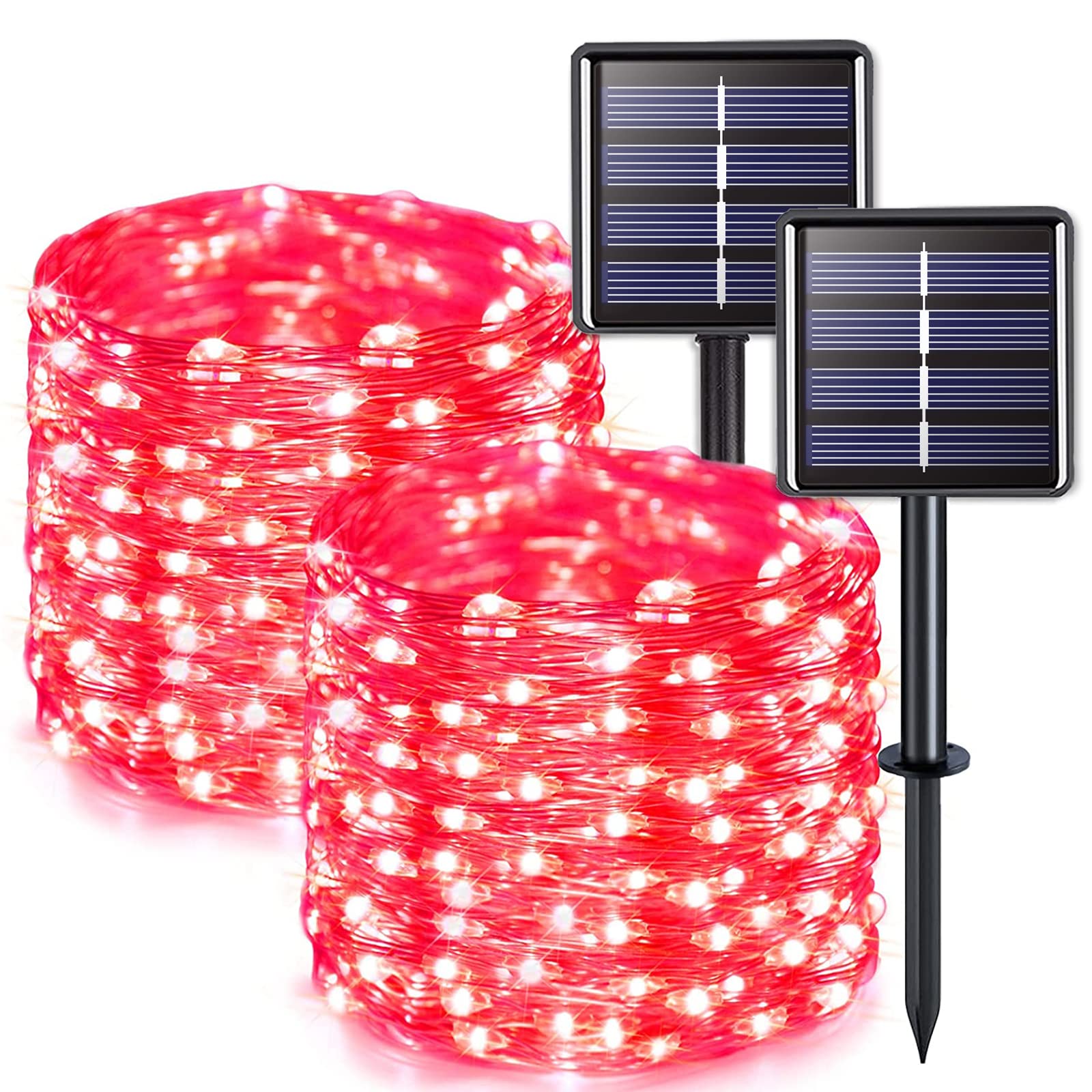 JMEXSUSS 2 Pack 33FT 100 LED Red Solar Fairy Lights - Waterproof Outdoor Solar String Lights for Garden, Patio, Tree, Party, Christmas & Valentine's Day Decorations | Perfect for Backyard, Wedding, and Holiday Lighting