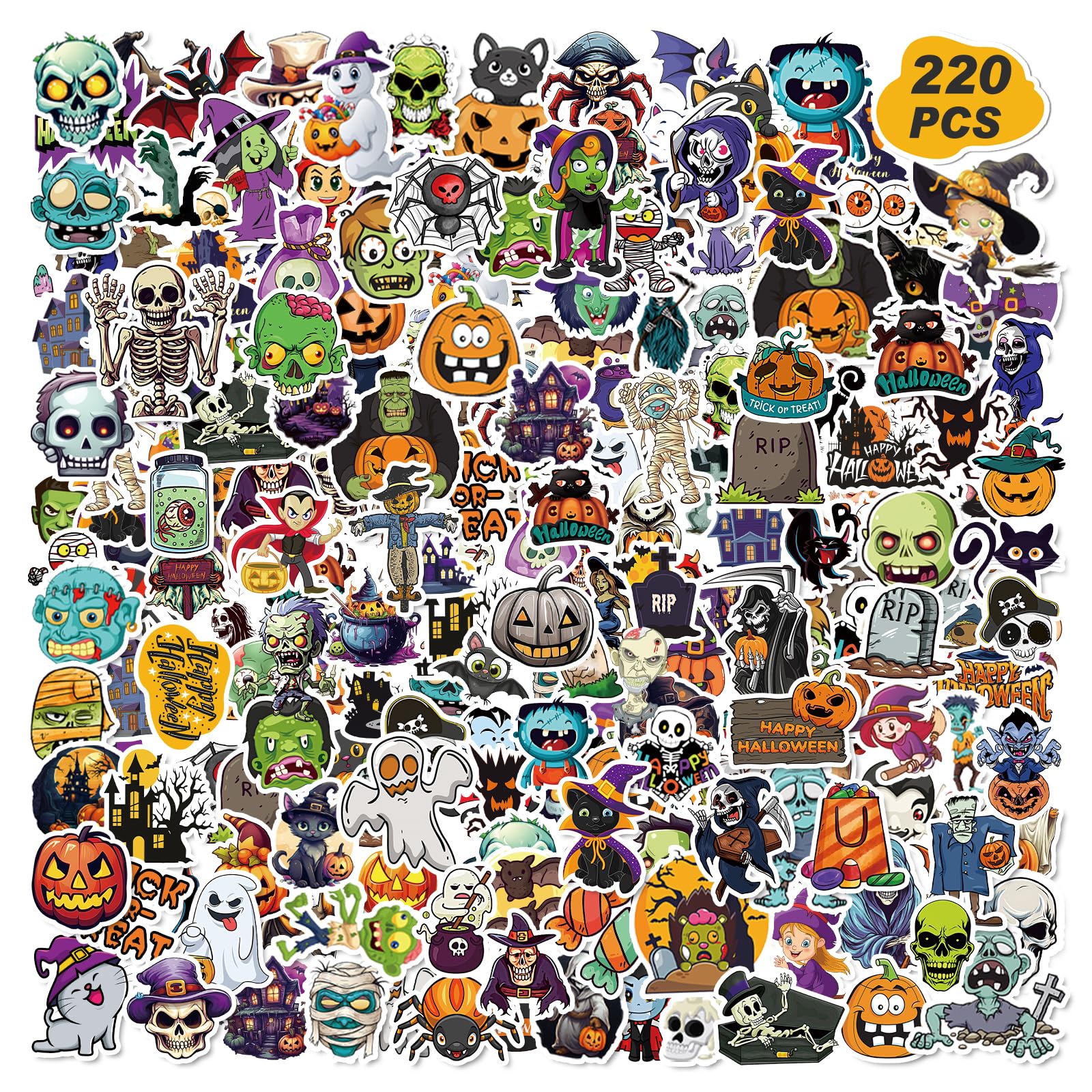 220PCS Halloween Stickers for Kids - Cute Pumpkin Vinyl Stickers for Water Bottles, Laptops, DIY Crafts - Perfect for Classroom Treats, Halloween Party Favors & Gifts for Kids & Adults | Great for Decorating, Scrapbooking & Halloween Celebrations
