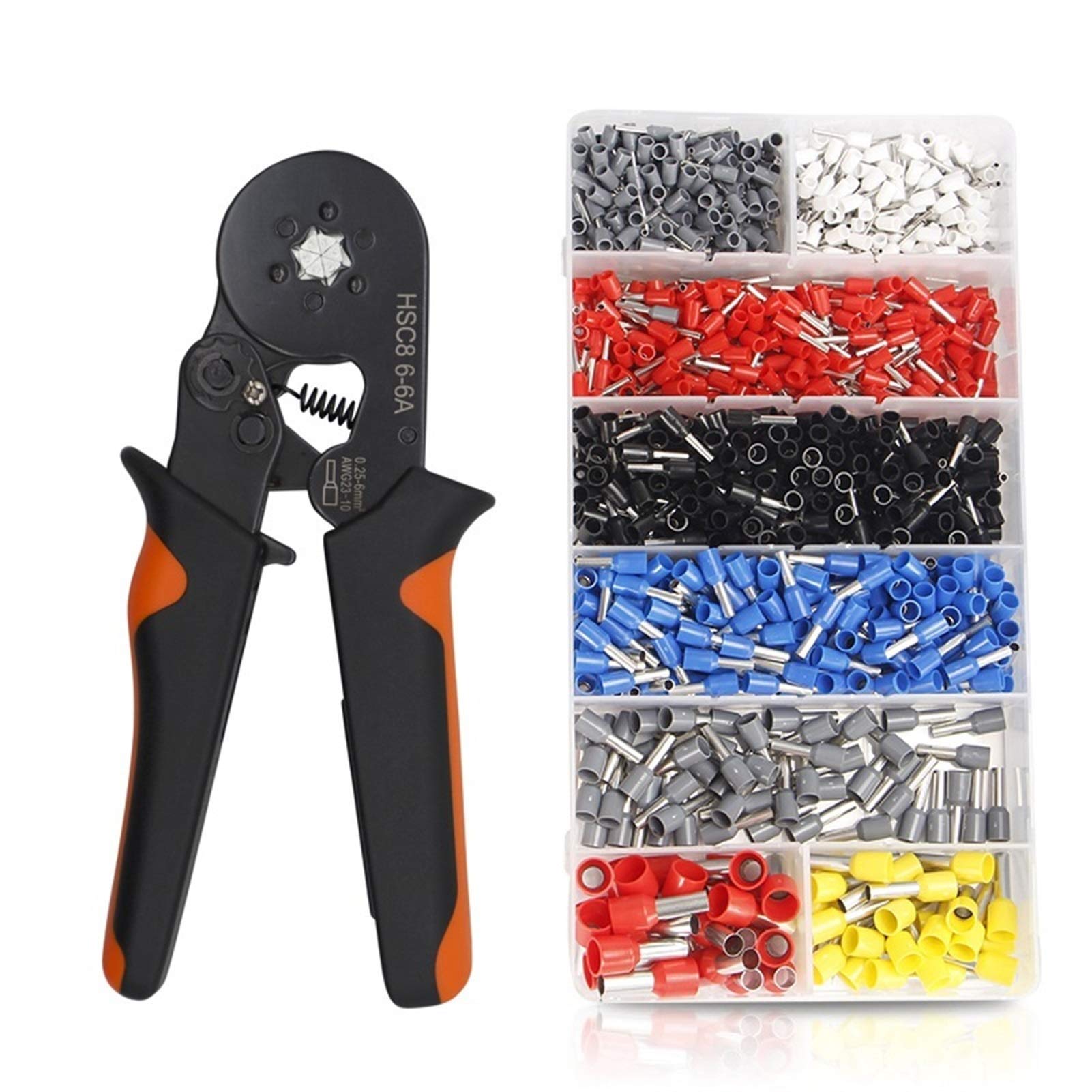 HSC8 6-4/6-6 1200pcs Hand Crimping Tool Kit - Mini Electrical Wire Crimper Pliers with Tubular Terminal Ferrule Connectors for Secure Wiring - Perfect for DIY Electronics, Automotive & Home Electrical Repairs