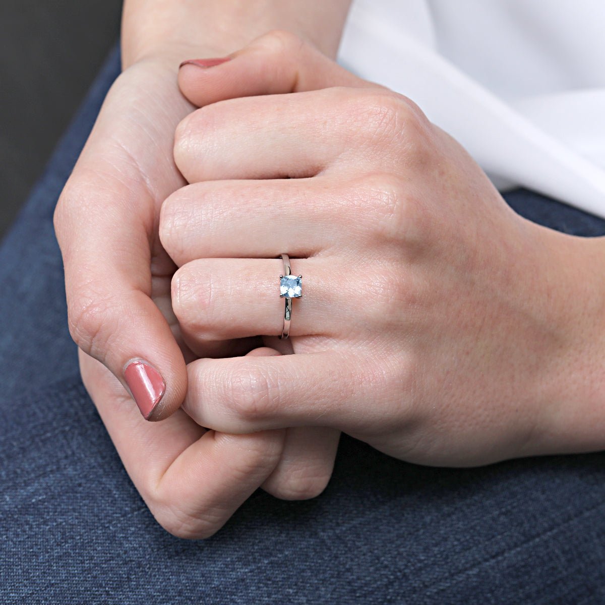 14K White Gold Cushion Cut Blue Topaz Cocktail Ring for Women | Elegant Evening Party Jewelry Gift | Perfect for Weddings, Anniversaries & Special Occasions