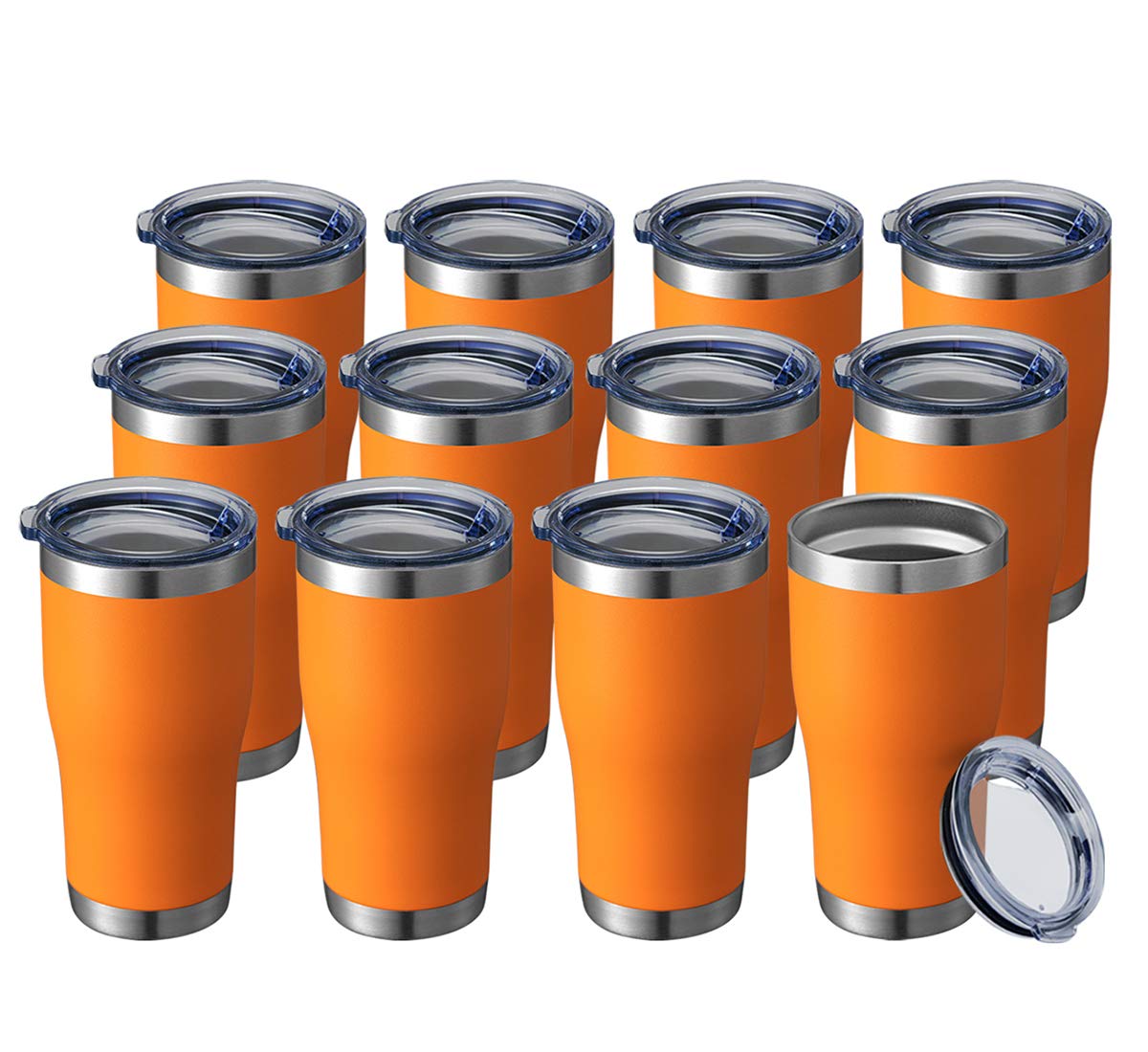 HASLE OUTFITTERS 20 oz Stainless Steel Tumbler with Lid - 12 Pack Bulk Vacuum Insulated Double Wall Powder Coated Coffee Mugs (Orange) - Perfect for Office, Travel, Camping & Outdoor Activities