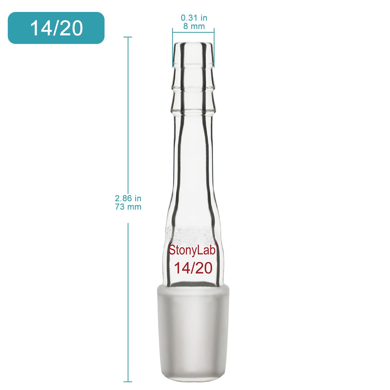 Stonylab Vacuum Adapter - Borosilicate Glass Straight Vacuum Adapter with G1 Type Frit, 14/20 Ground Joint & 10mm Hose Connection for Chemistry Lab, Distillation, and Scientific Experiments