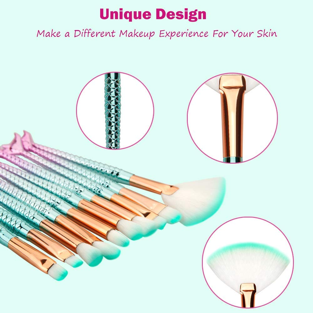 TYA GIRL 10-Piece Synthetic Fiber Makeup Brush Set - Eyeliner, Eyeshadow Blending & Fish Tail Brushes (Multicolor, Green) - Perfect for Professional Makeup Artists & Beginners