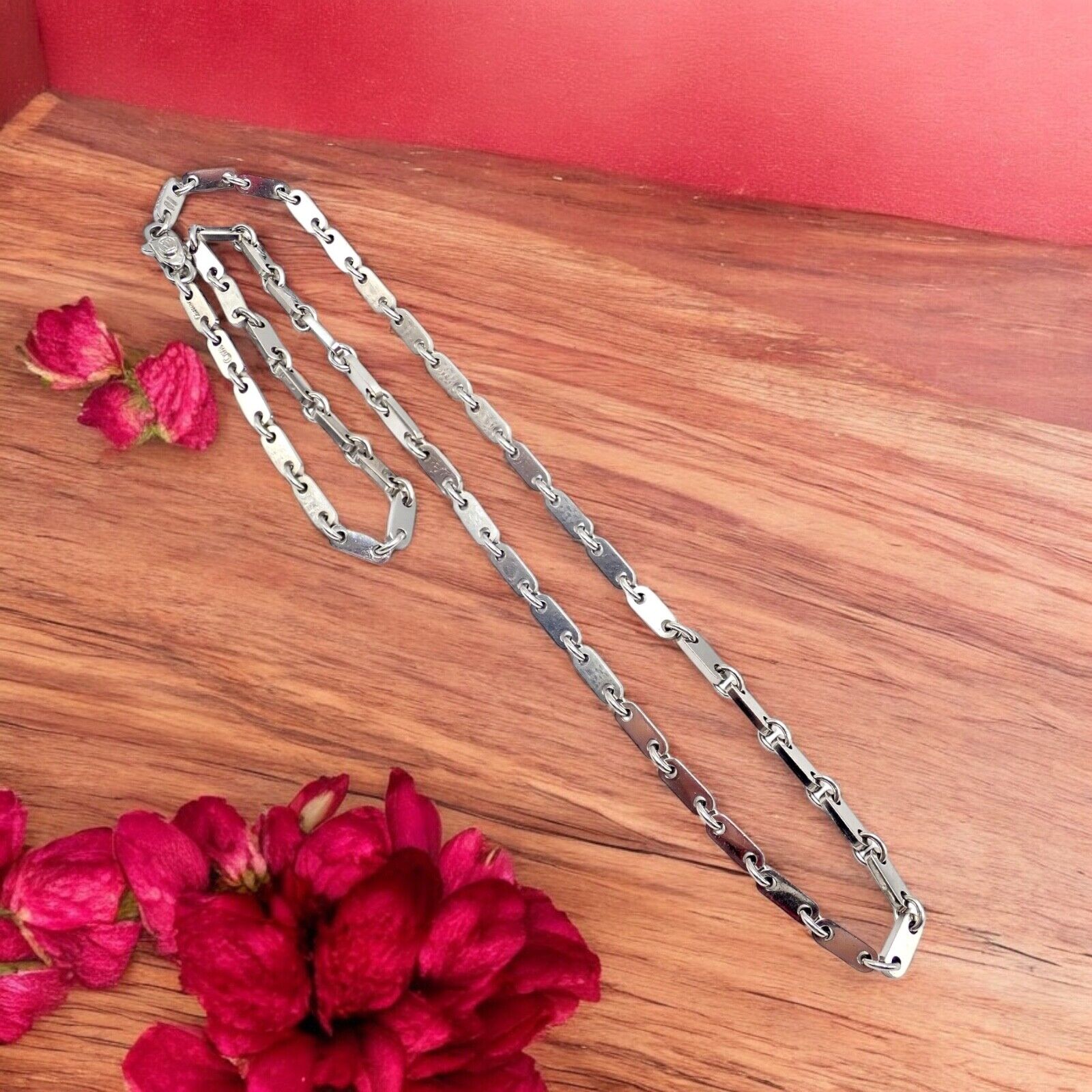 Authentic Cartier 18K White Gold Flat Link Necklace 17.75 Inches - Vintage 1998 Luxury Jewelry for Women, Perfect for Weddings, Anniversaries & Special Occasions