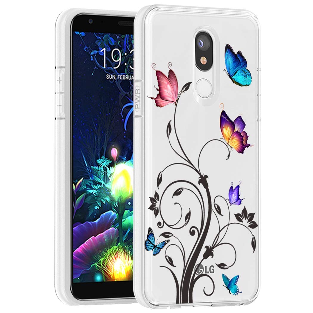 Shockproof Clear TPU Phone Case for LG K40 / K12 Plus / X4 2019 / Solo LTE / Harmony 3 / Xpression Plus 2 - Soft Protective Transparent Cover for Women & Girls (Butterfly Design) - Perfect for Everyday Use, Work & Travel Protection